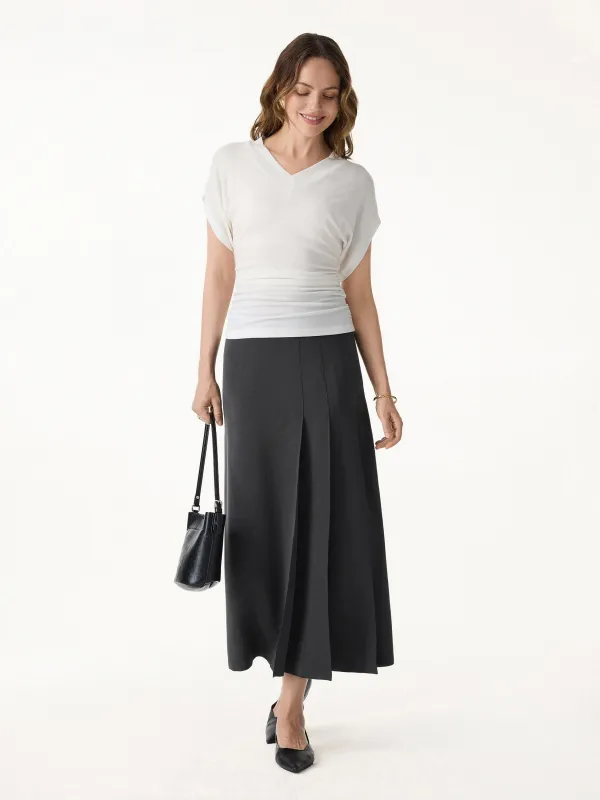 Wrinkle-Resistant Mid Rise Pleated Midi Skirt made by OGLmove