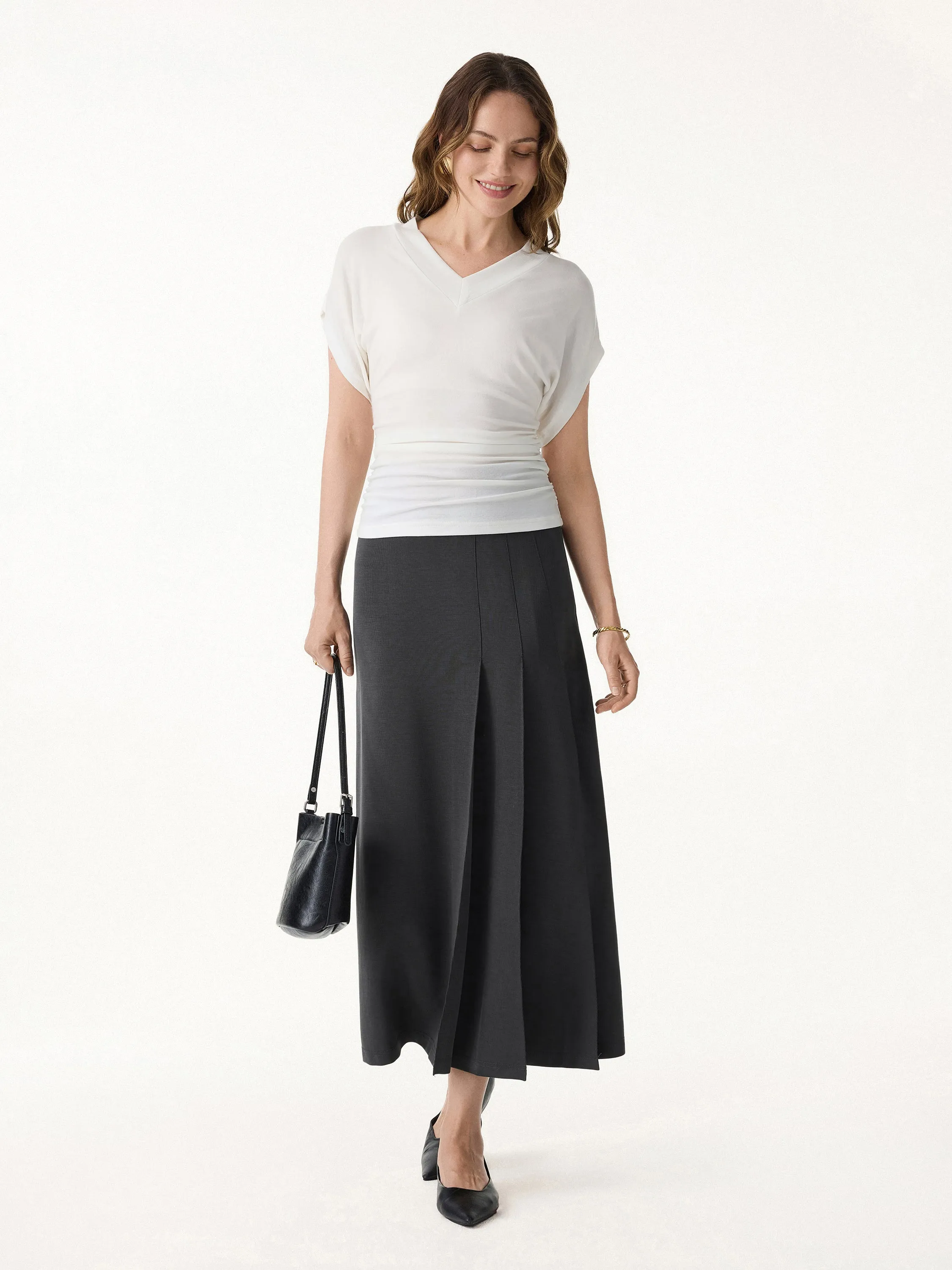Wrinkle-Resistant Mid Rise Pleated Midi Skirt sold by OGLmove