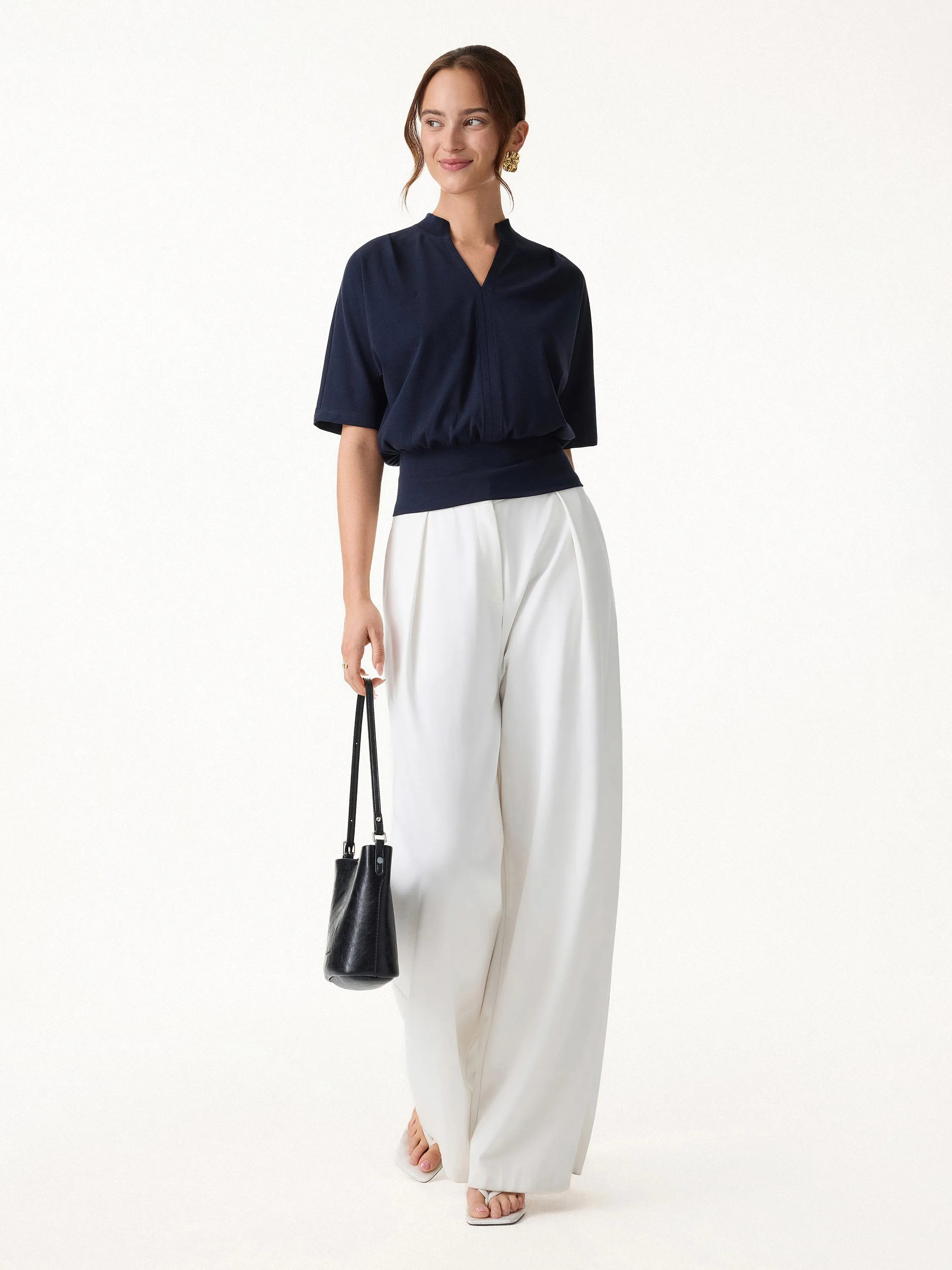 Stand Collar V-Neck Short Sleeve Top sold by OGLmove product image thumbnail 3