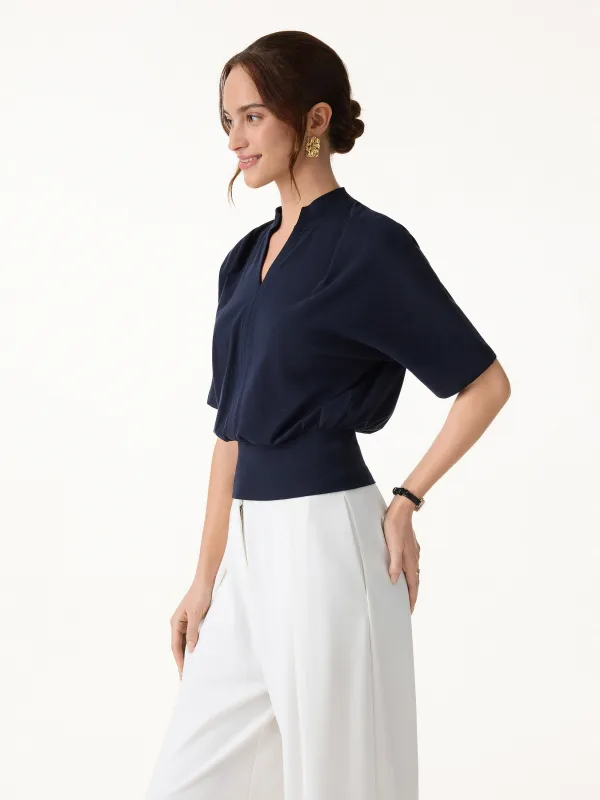 Stand Collar V-Neck Short Sleeve Top made by OGLmove