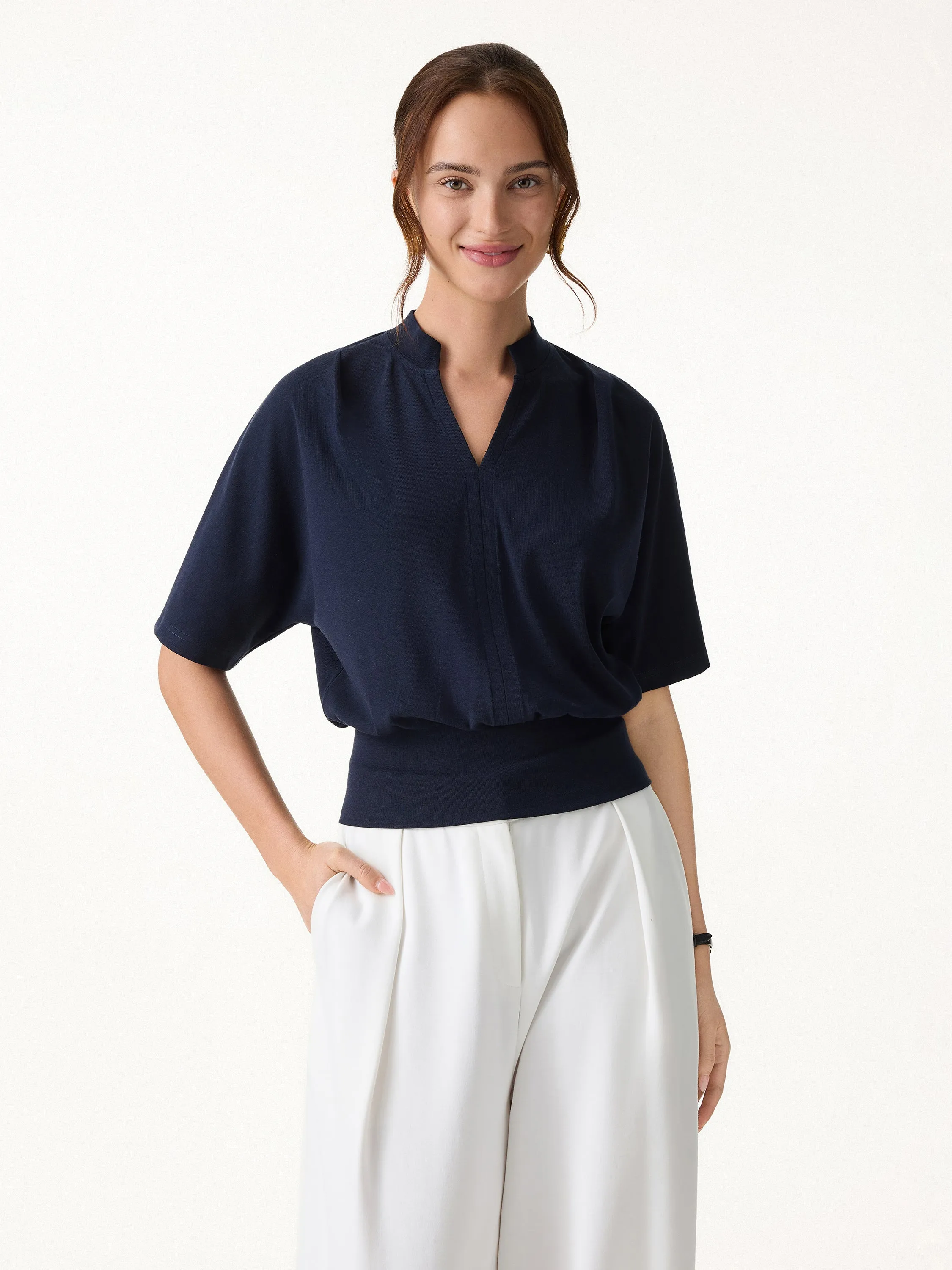 Stand Collar V-Neck Short Sleeve Top sold by OGLmove product image thumbnail 4