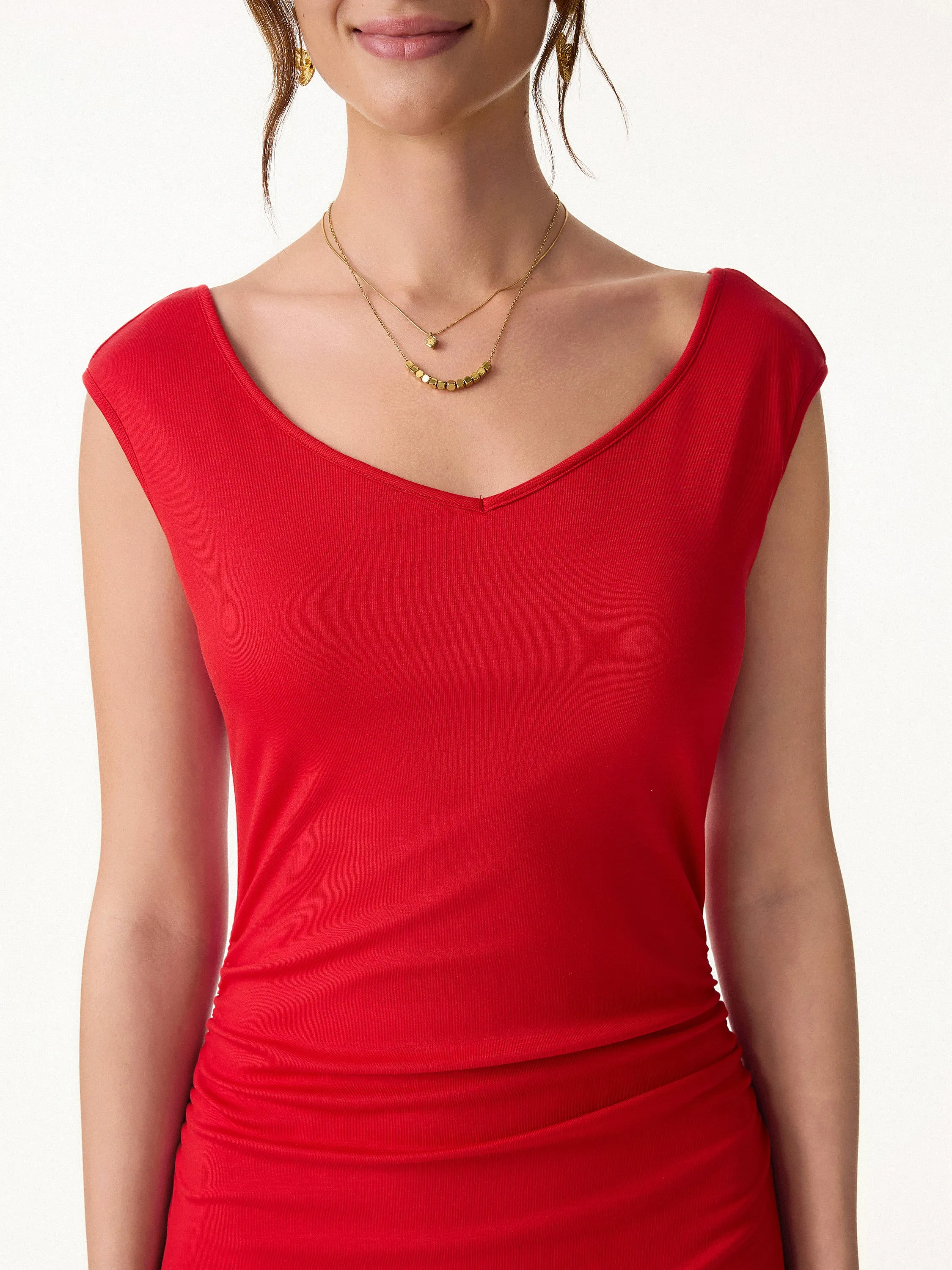Cooling Lyocell V-Neck Ruched Midi Bra Dress sold by OGLmove product image thumbnail 5