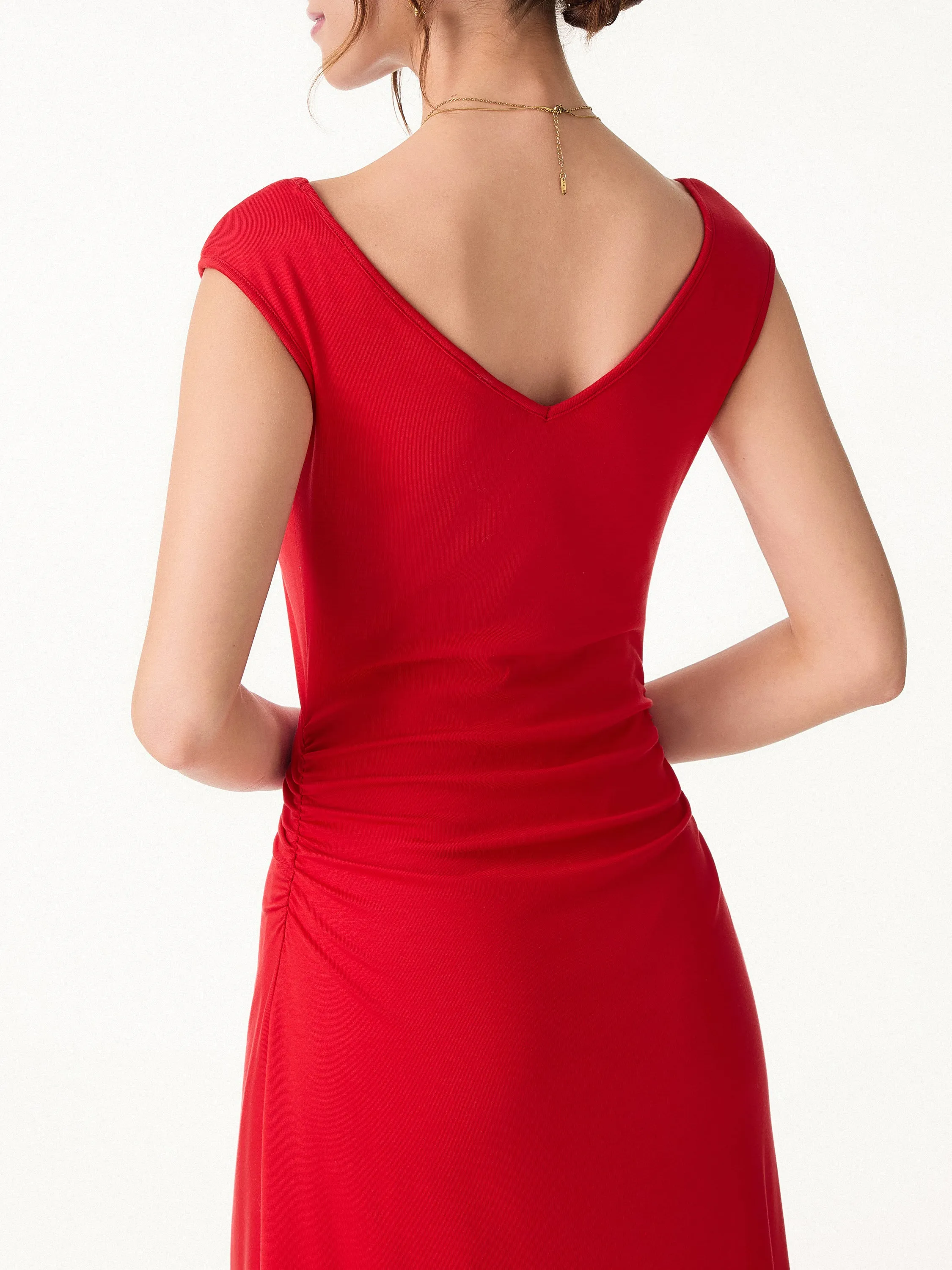 Cooling Lyocell V-Neck Ruched Midi Bra Dress sold by OGLmove product image thumbnail 2