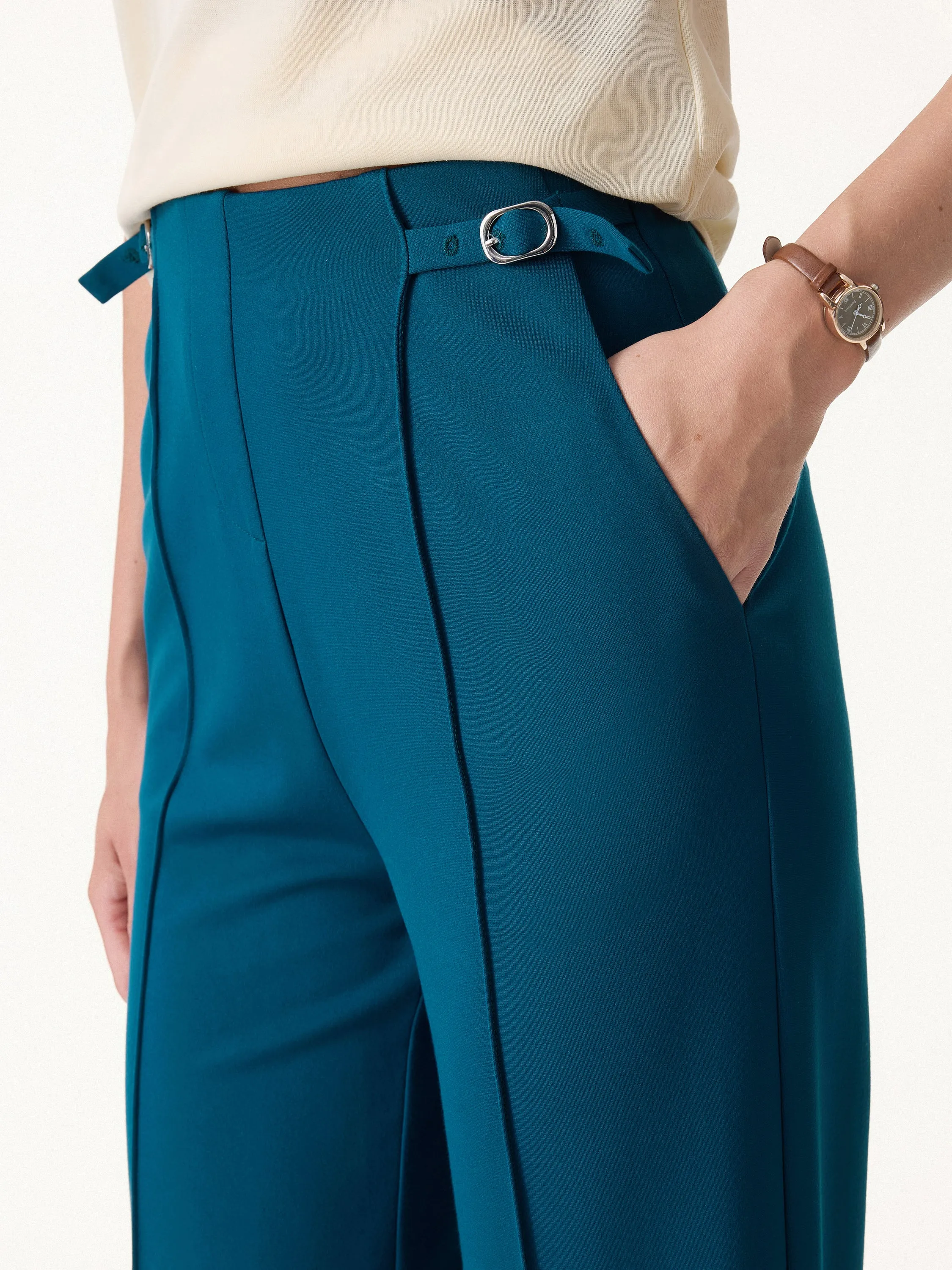 4-Way Stretch Drapey High Rise Wide Leg Ankled Pants sold by OGLmove product image thumbnail 4