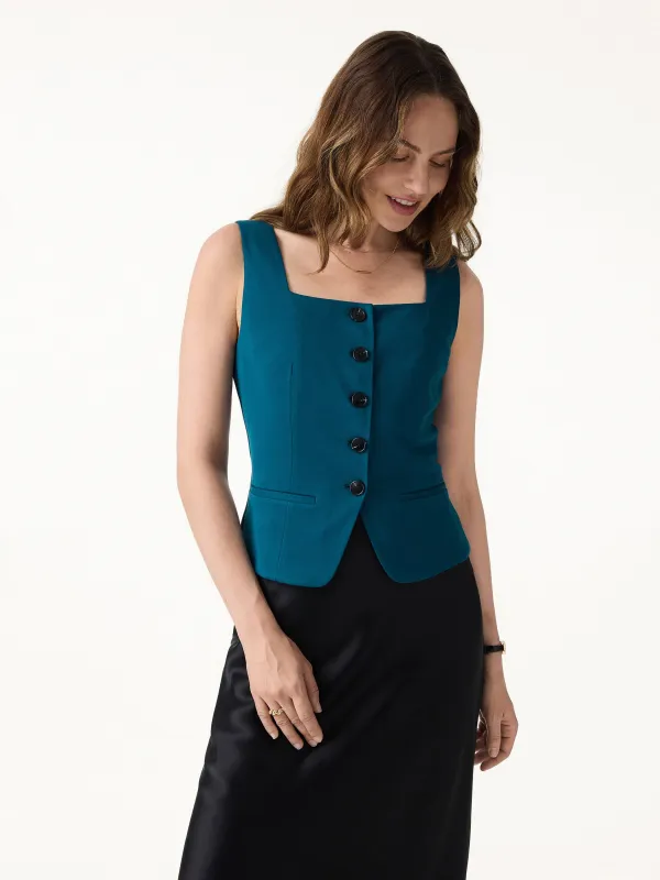 Stretch Ponte Square Neck Cropped Waistcoat with Pockets made by OGLmove
