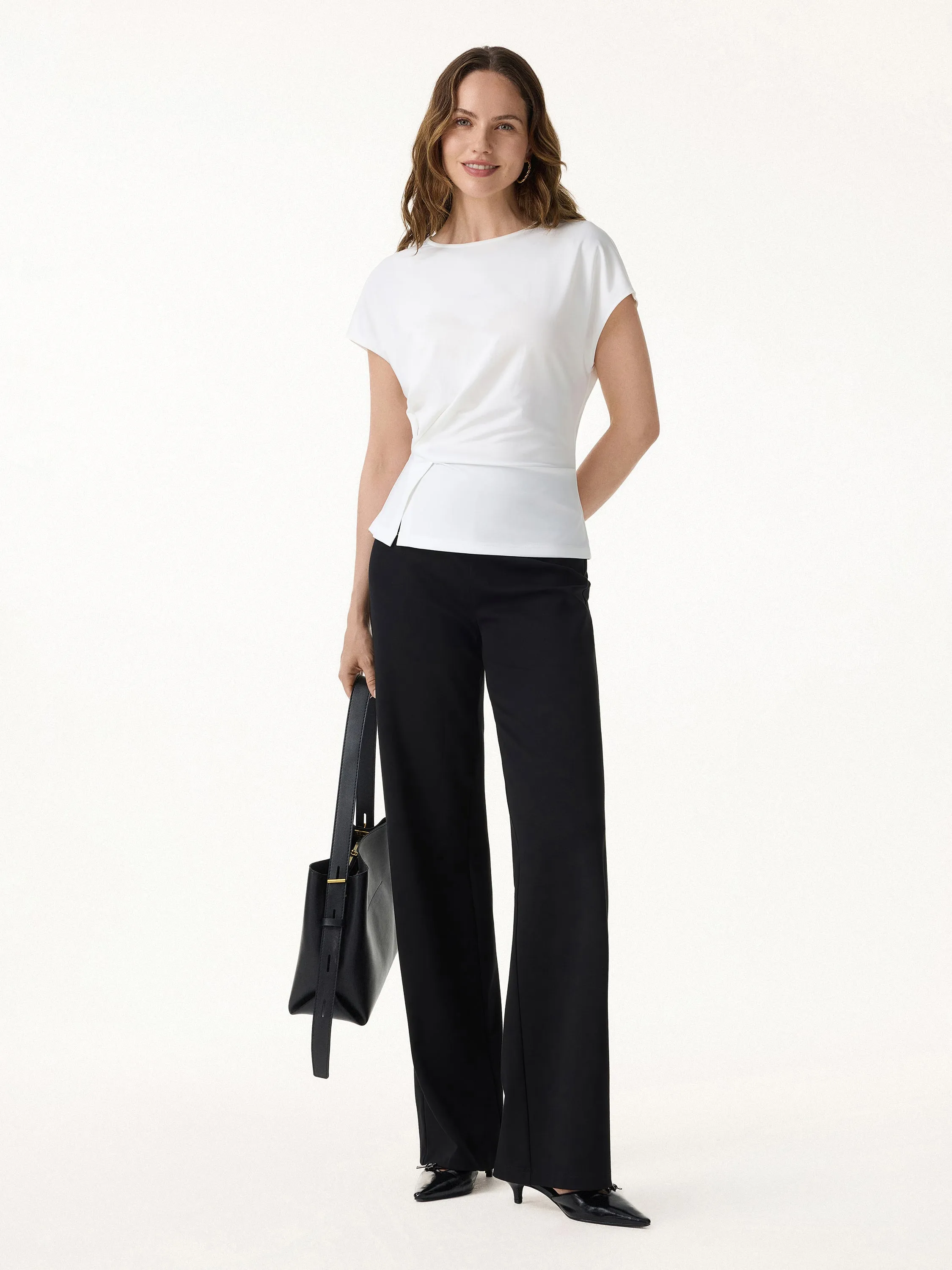 Cooling Ponte Relaxed Round Neck Tucked Top sold by OGLmove product image thumbnail 3