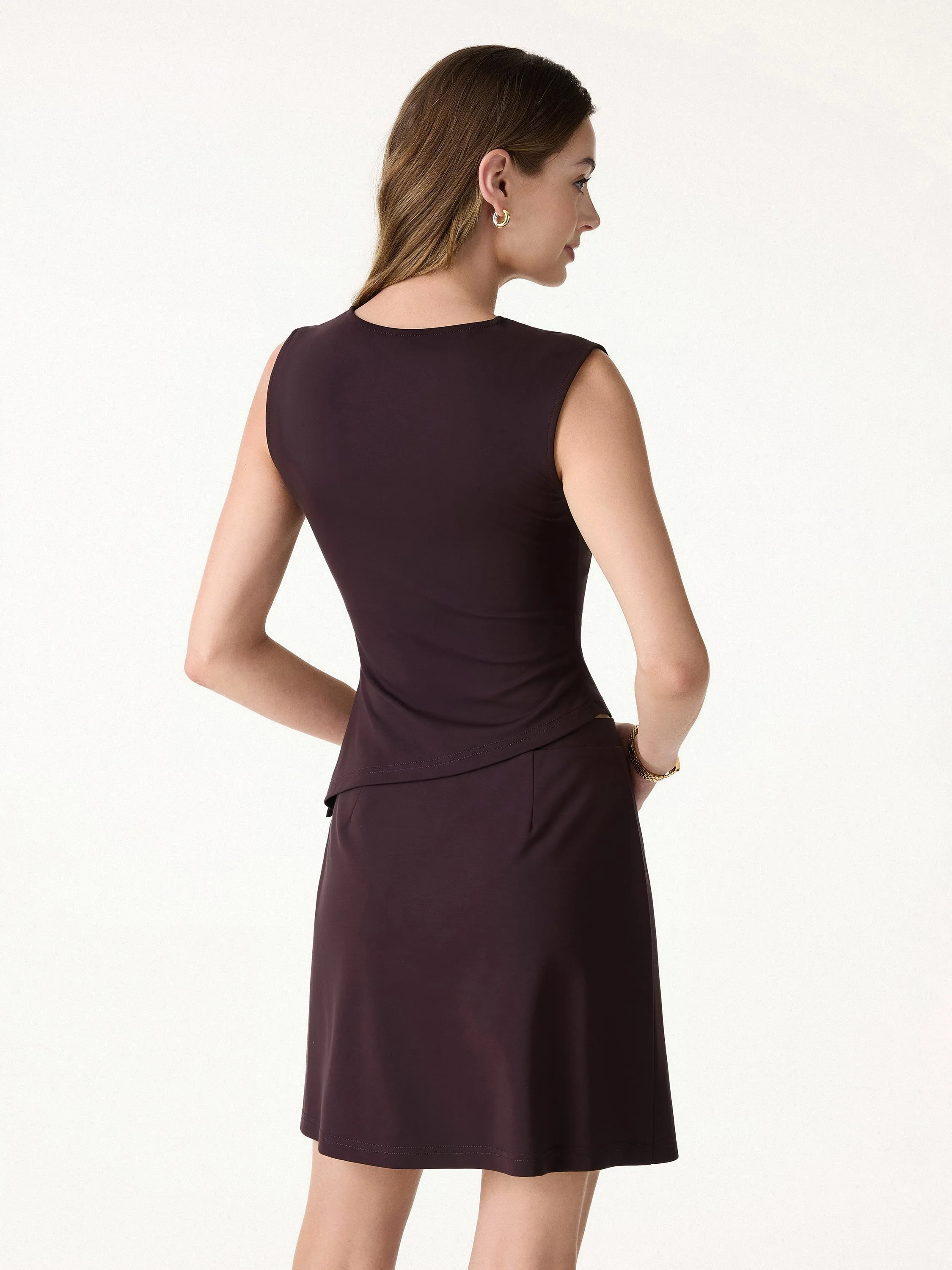 2Pcs Set Tucked Asymmetrical Hem Top & A-Line Pull-On Skirt sold by OGLmove product image thumbnail 5