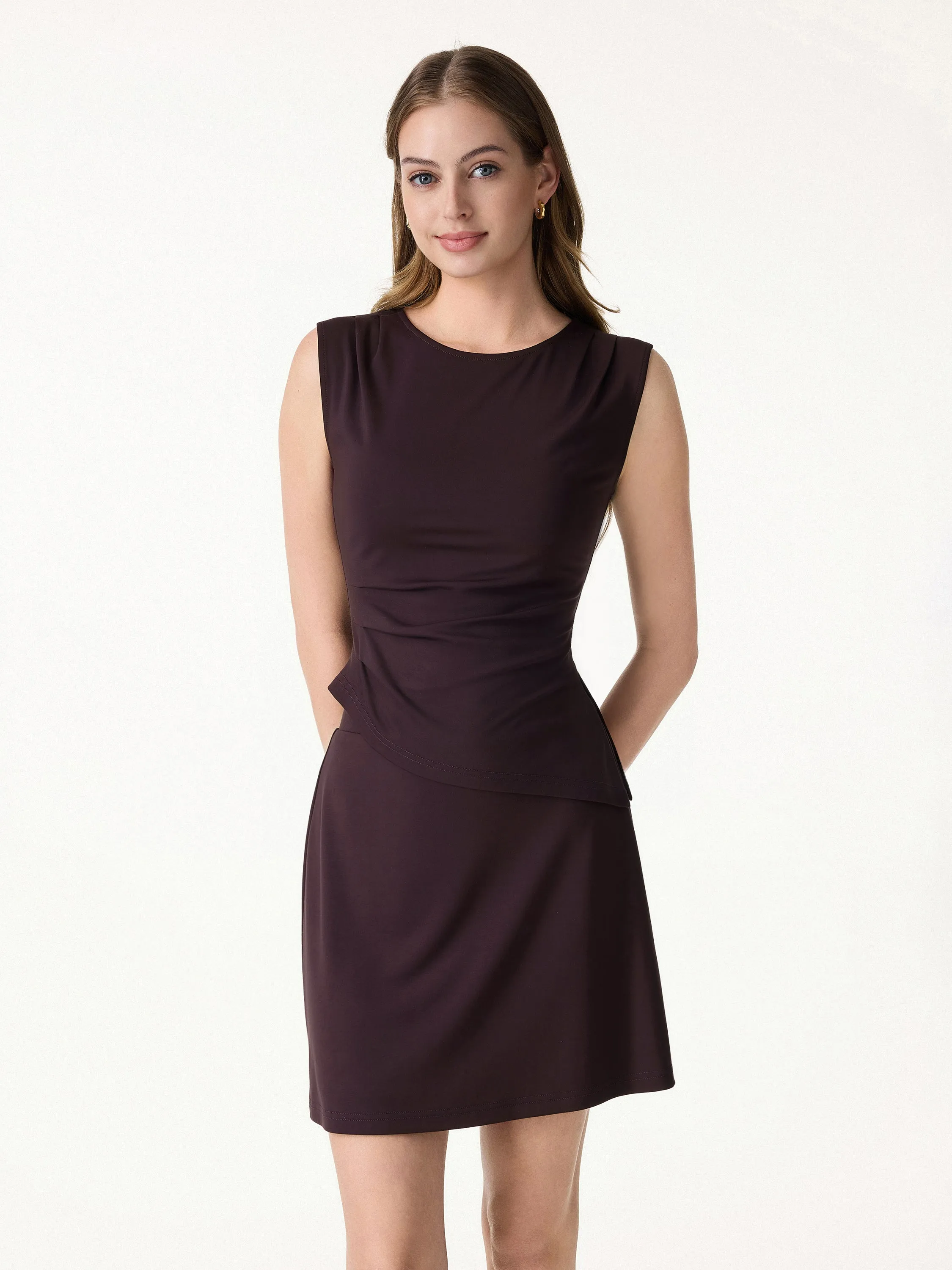 2Pcs Set Tucked Asymmetrical Hem Top & A-Line Pull-On Skirt sold by OGLmove product image thumbnail 2