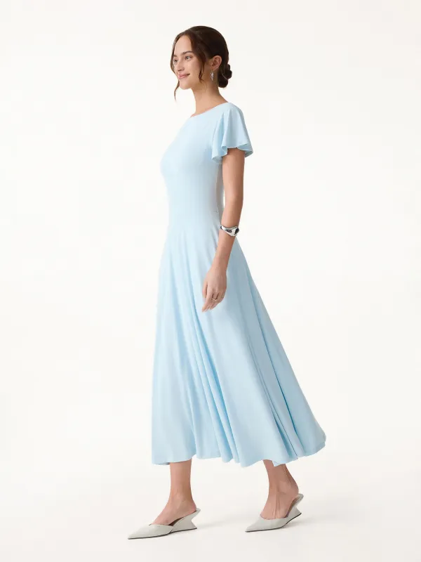 SkiKiss Boatneck Fit-and-Flare Maxi Travel Bra Dress with Pockets made by OGLmove