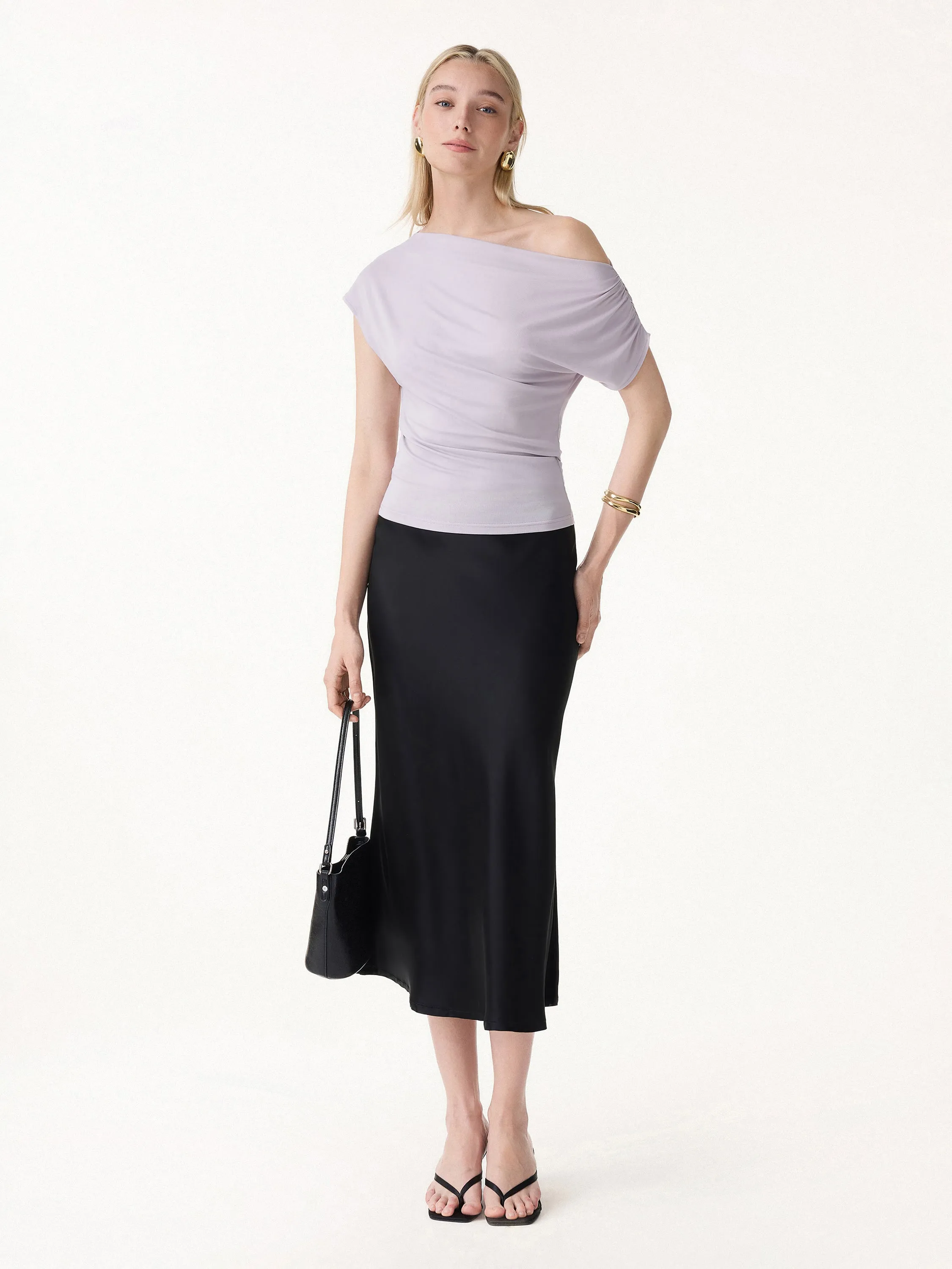 Cool-Touch Asymmetrical Ruched Shoulder Top sold by OGLmove product image thumbnail 4