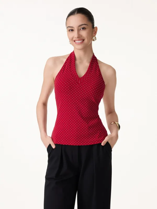 Stretch Cotton Polka Dot Halter Neck Open Back Bra Top made by OGLmove