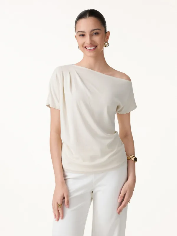 Cotton-Lyocell Effortless Asymmetrical Tucked Tee made by OGLmove