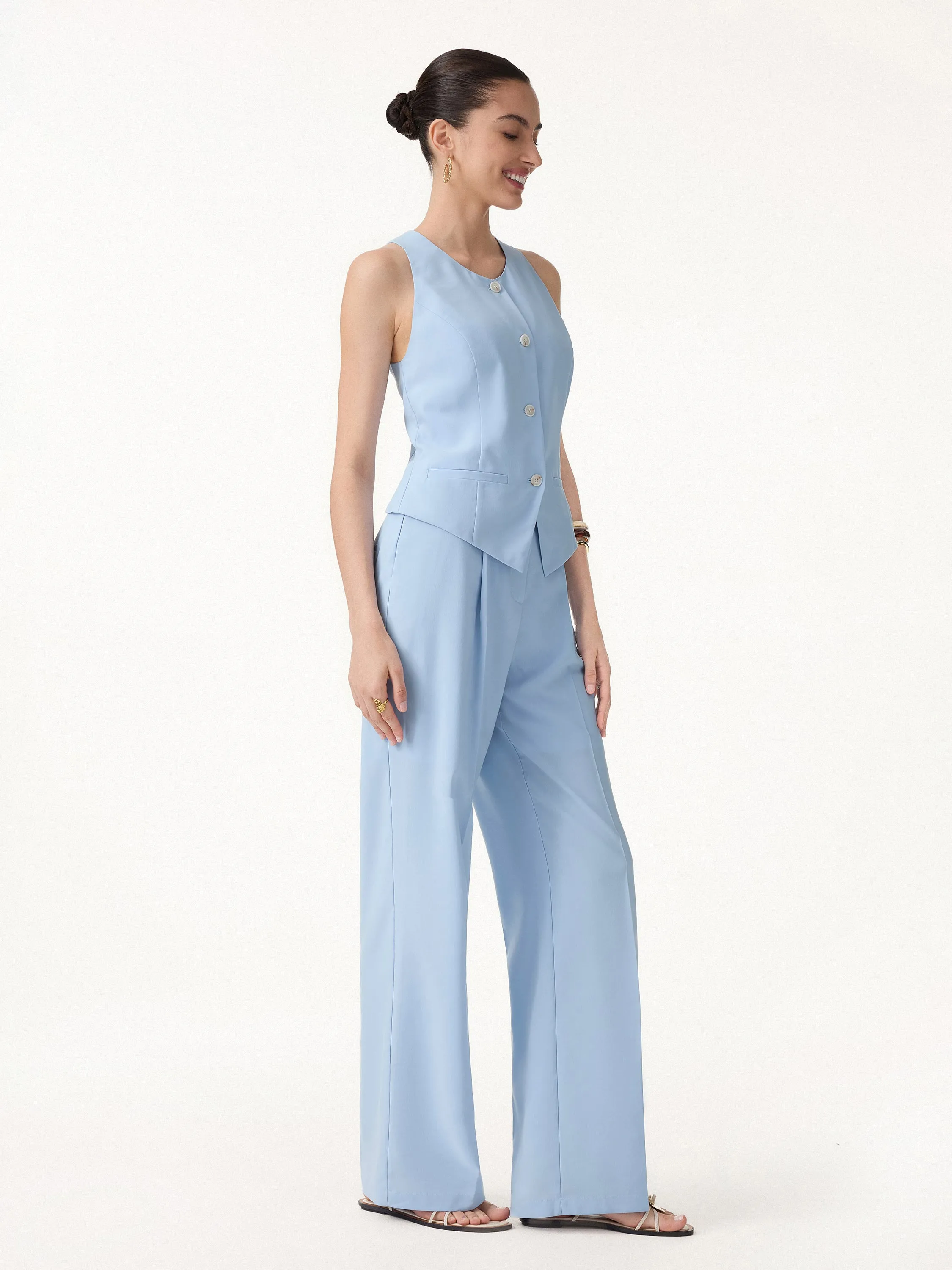 2Pcs Set Waistcoat with Pockets & Wide Leg Pant sold by OGLmove