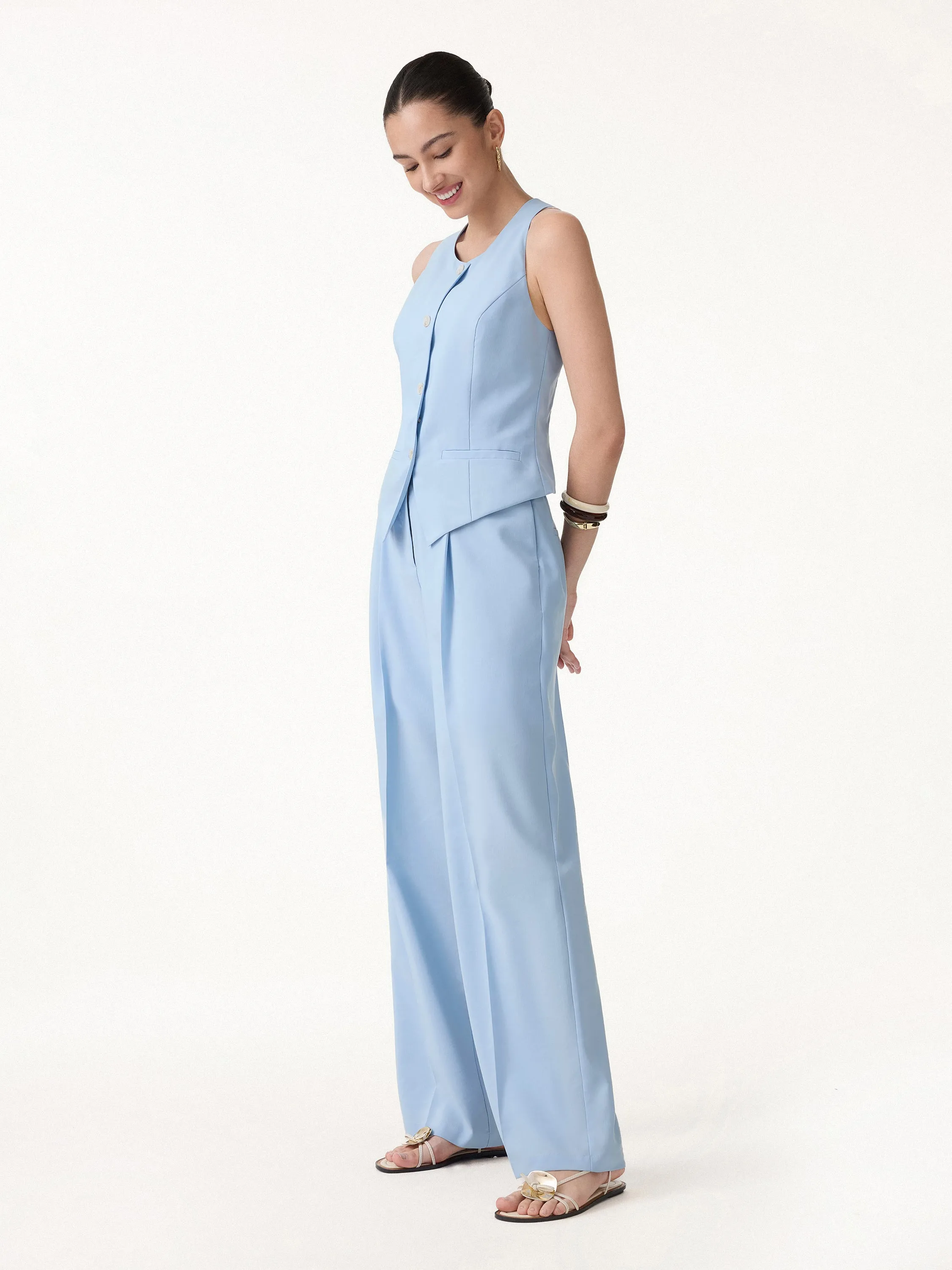 2Pcs Set Waistcoat with Pockets & Wide Leg Pant sold by OGLmove product image thumbnail 3