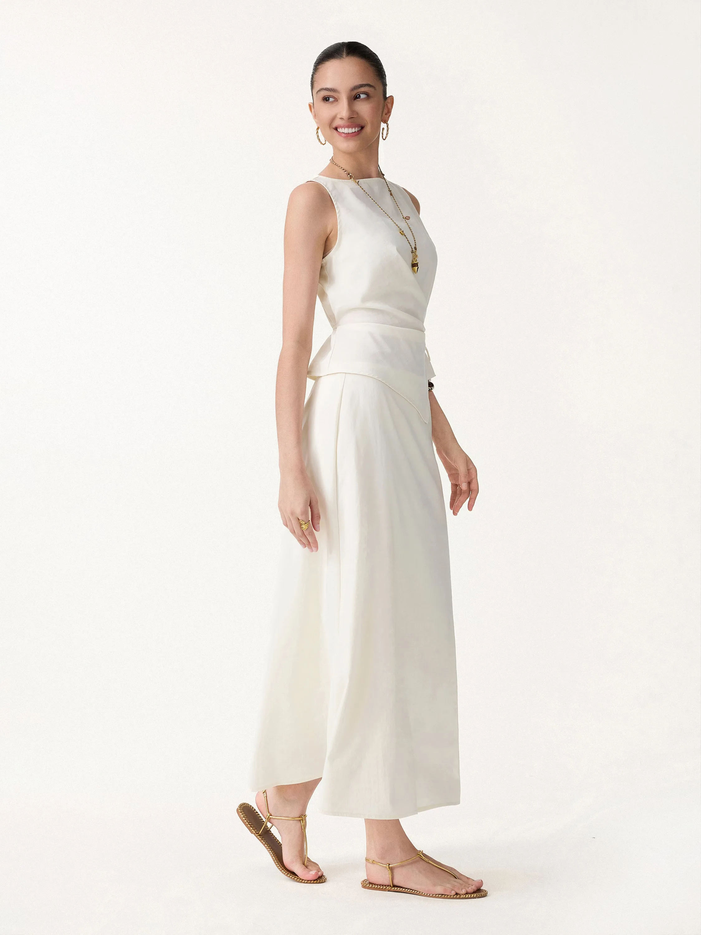 2Pcs Set Boatneck Waist-Defined Top & Maxi Flared Pull-On Skirt sold by OGLmove product image thumbnail 3