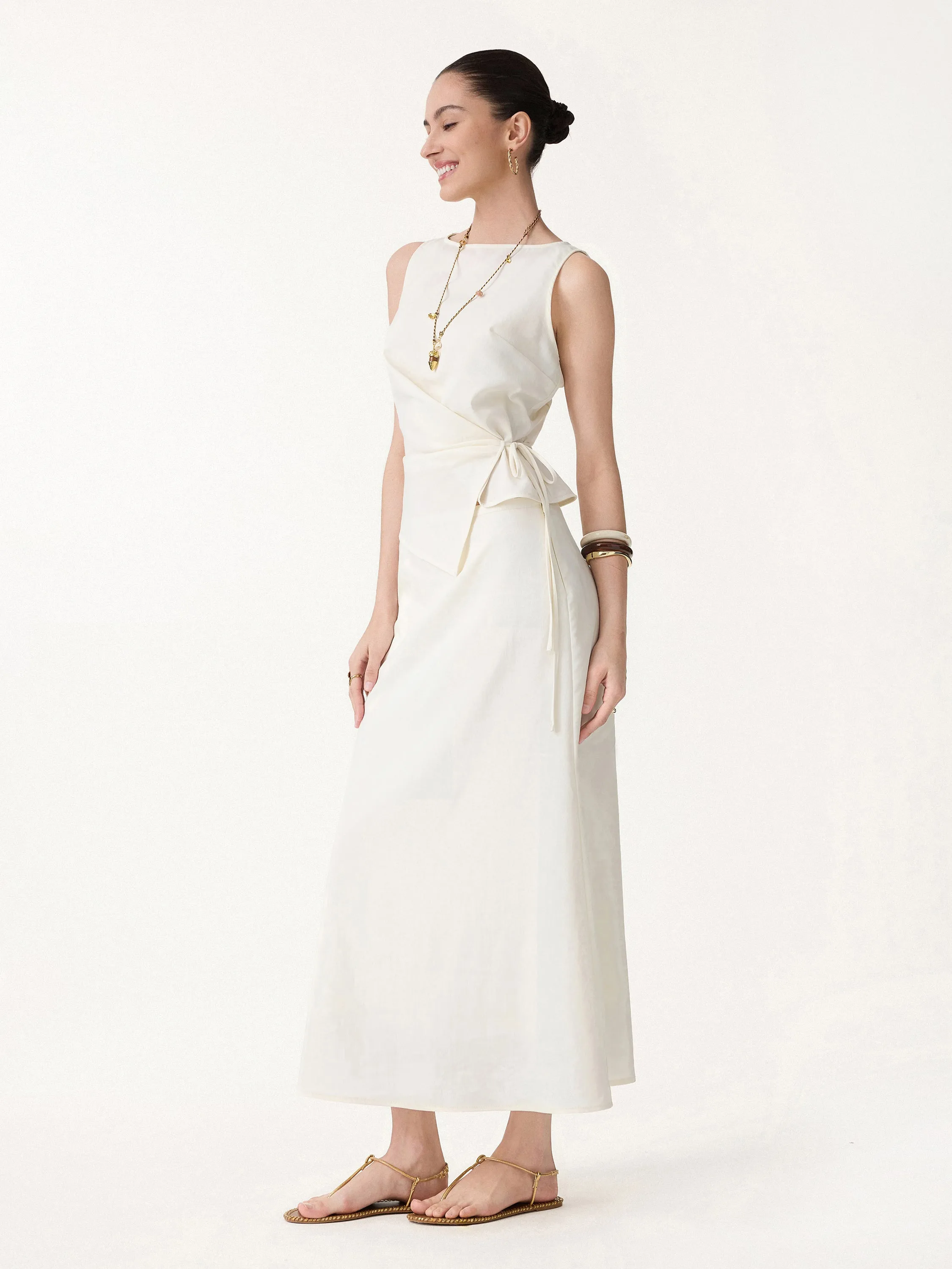 2Pcs Set Boatneck Waist-Defined Top & Maxi Flared Pull-On Skirt sold by OGLmove product image thumbnail 2