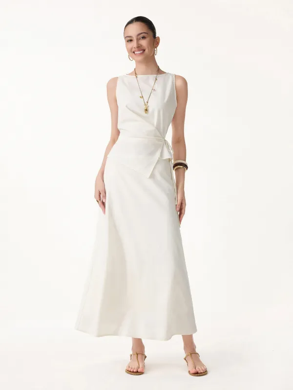 2Pcs Set Boatneck Waist-Defined Top & Maxi Flared Pull-On Skirt made by OGLmove