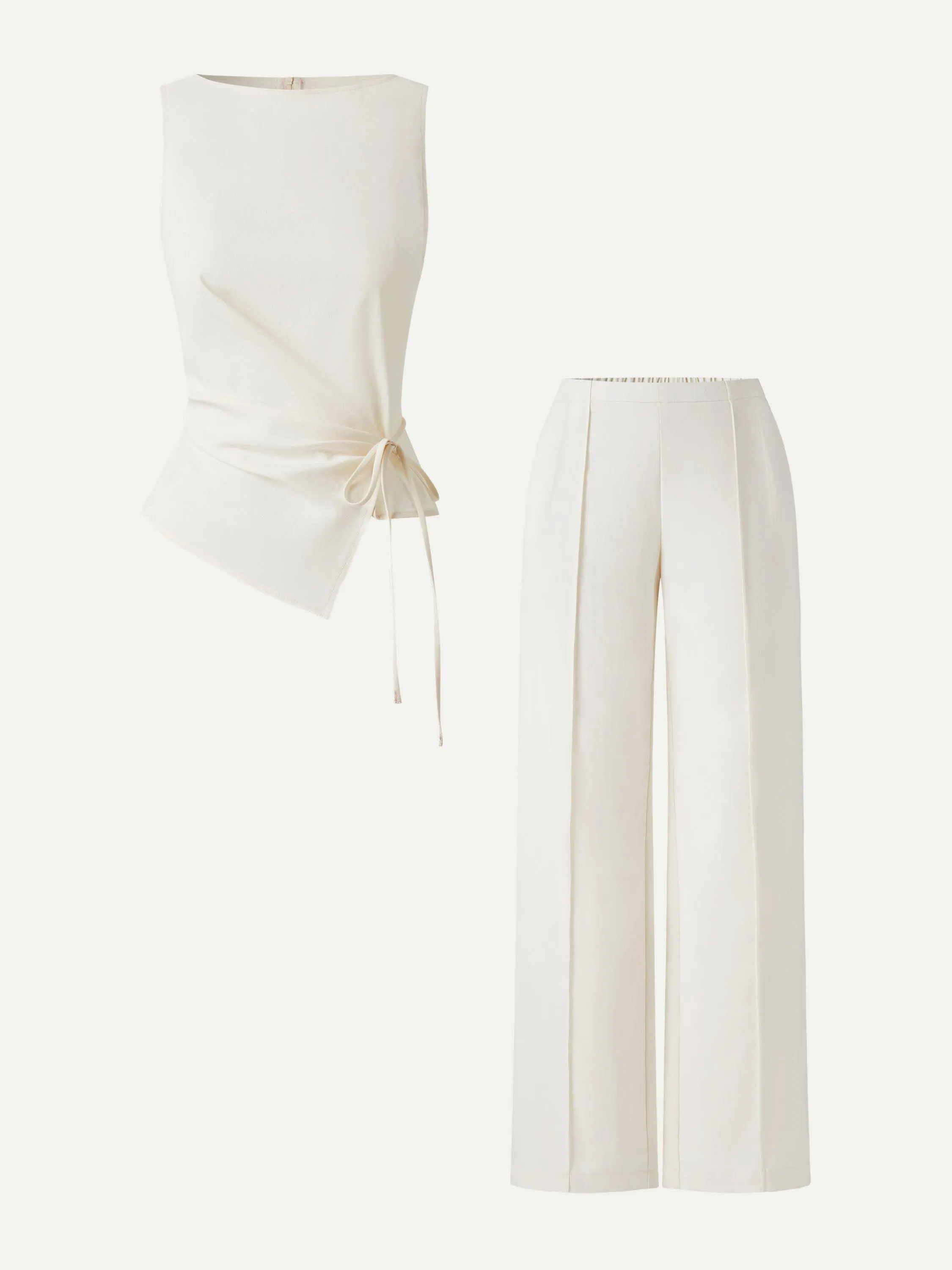 2Pcs Set Boatneck Waist-Defined Top & Pintuck Wide Leg Pants sold by OGLmove product image thumbnail 4