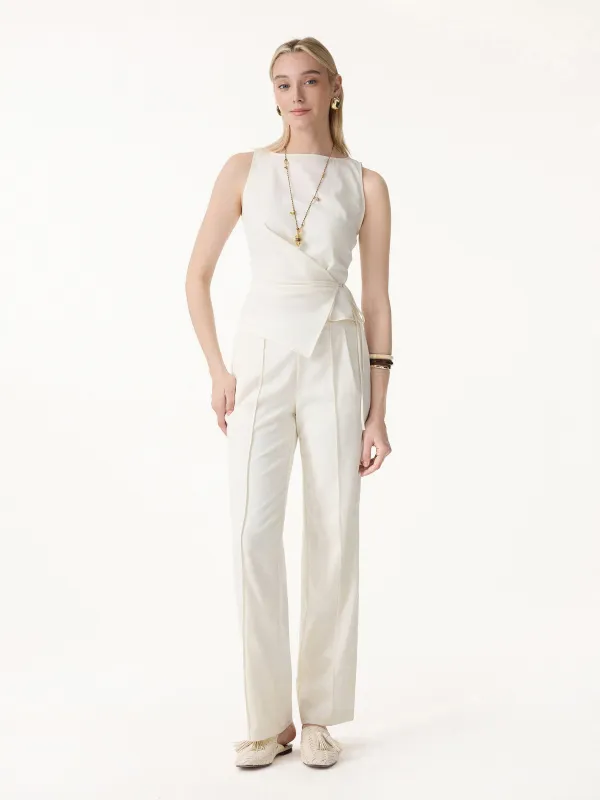 2Pcs Set Boatneck Waist-Defined Top & Pintuck Wide Leg Pants made by OGLmove