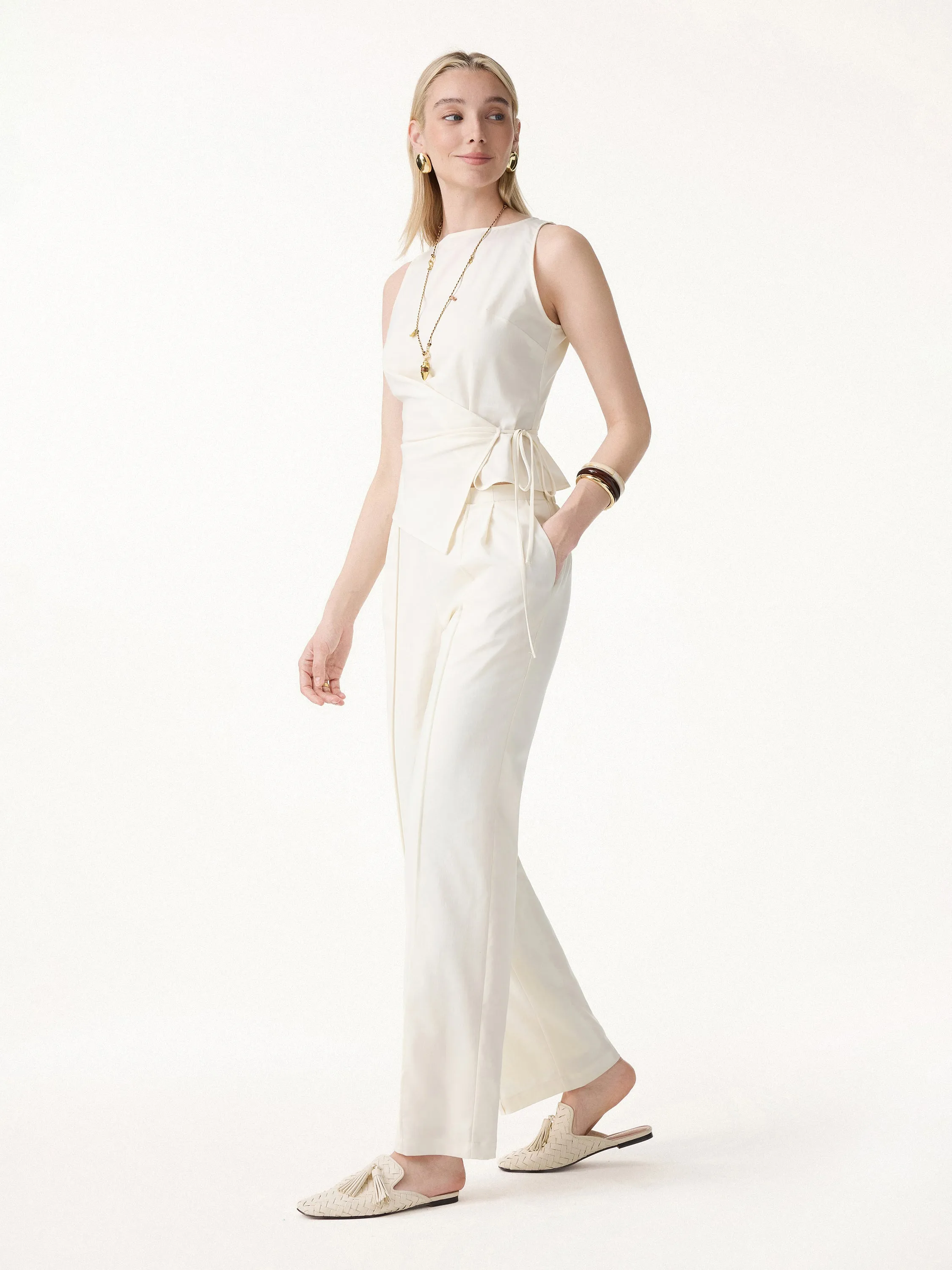 2Pcs Set Boatneck Waist-Defined Top & Pintuck Wide Leg Pants sold by OGLmove product image thumbnail 2