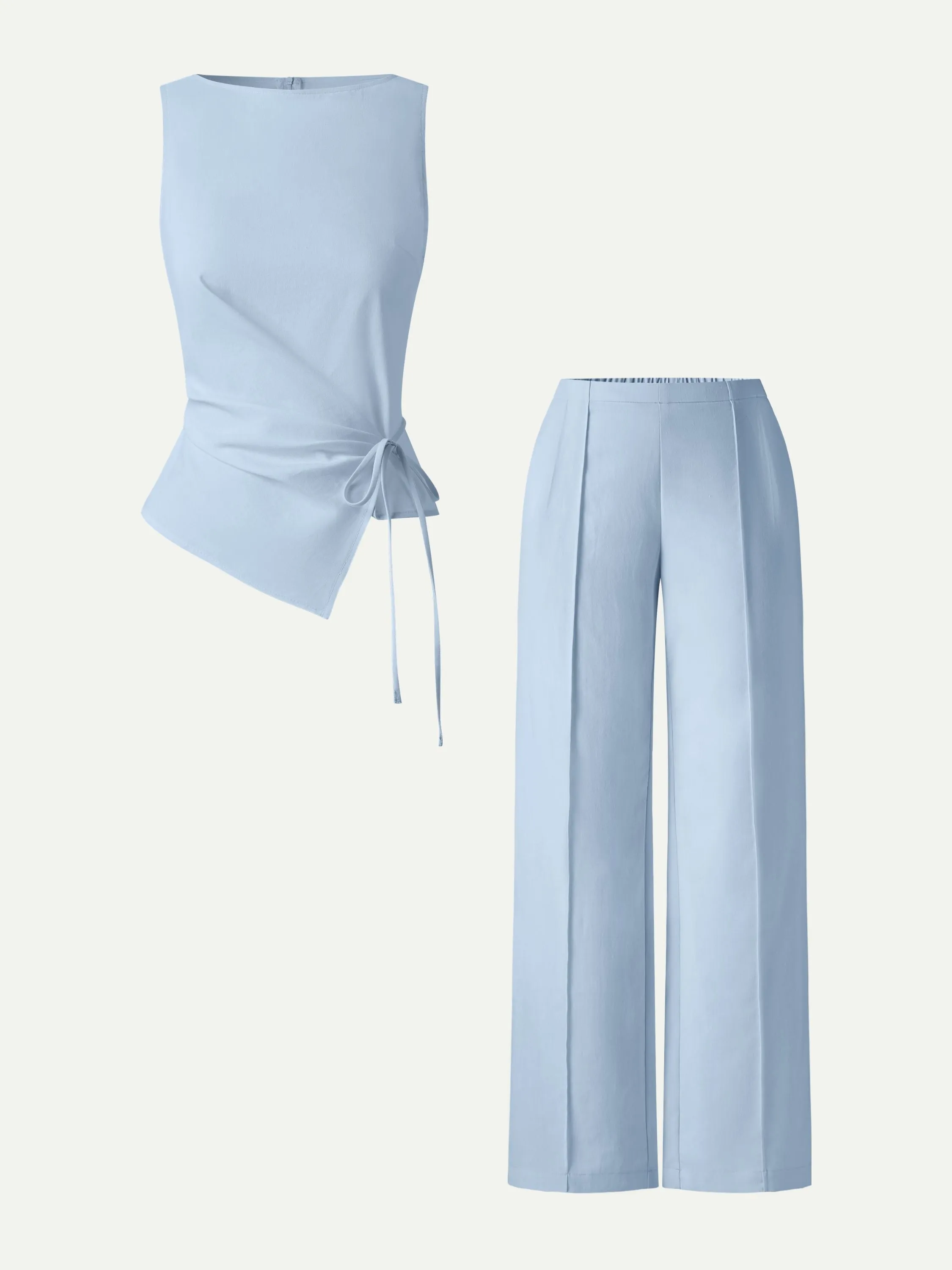 2Pcs Set Boatneck Waist-Defined Top & Pintuck Wide Leg Pants sold by OGLmove product image thumbnail 5