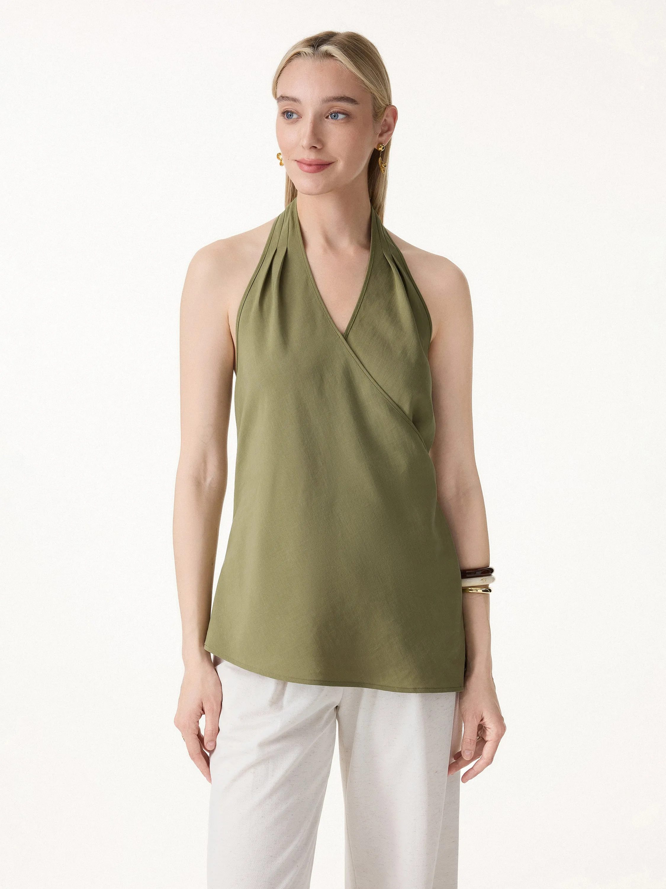 Linen Surplice Halter Neck Top sold by OGLmove product image thumbnail 5