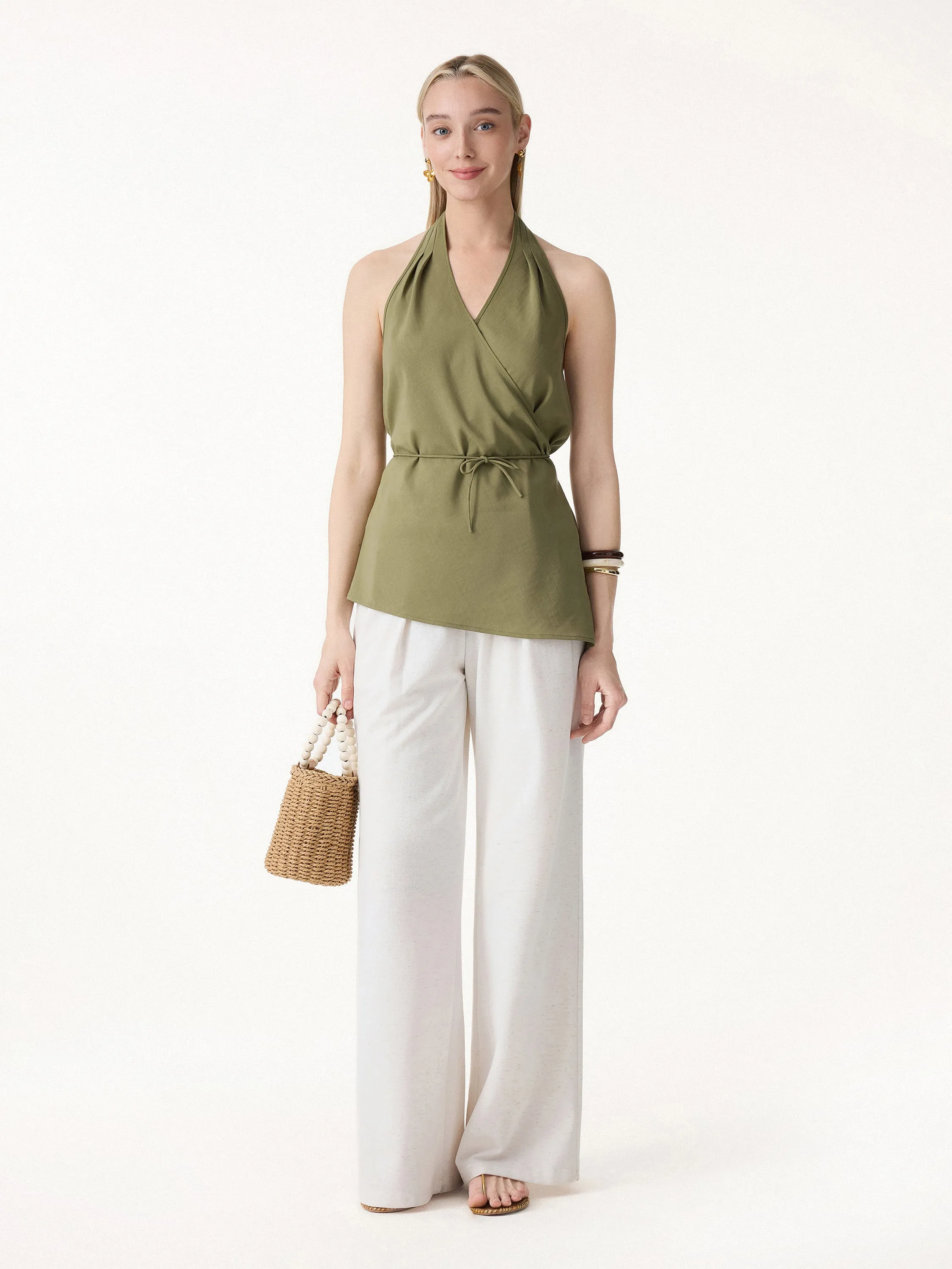Linen Surplice Halter Neck Top sold by OGLmove product image thumbnail 3