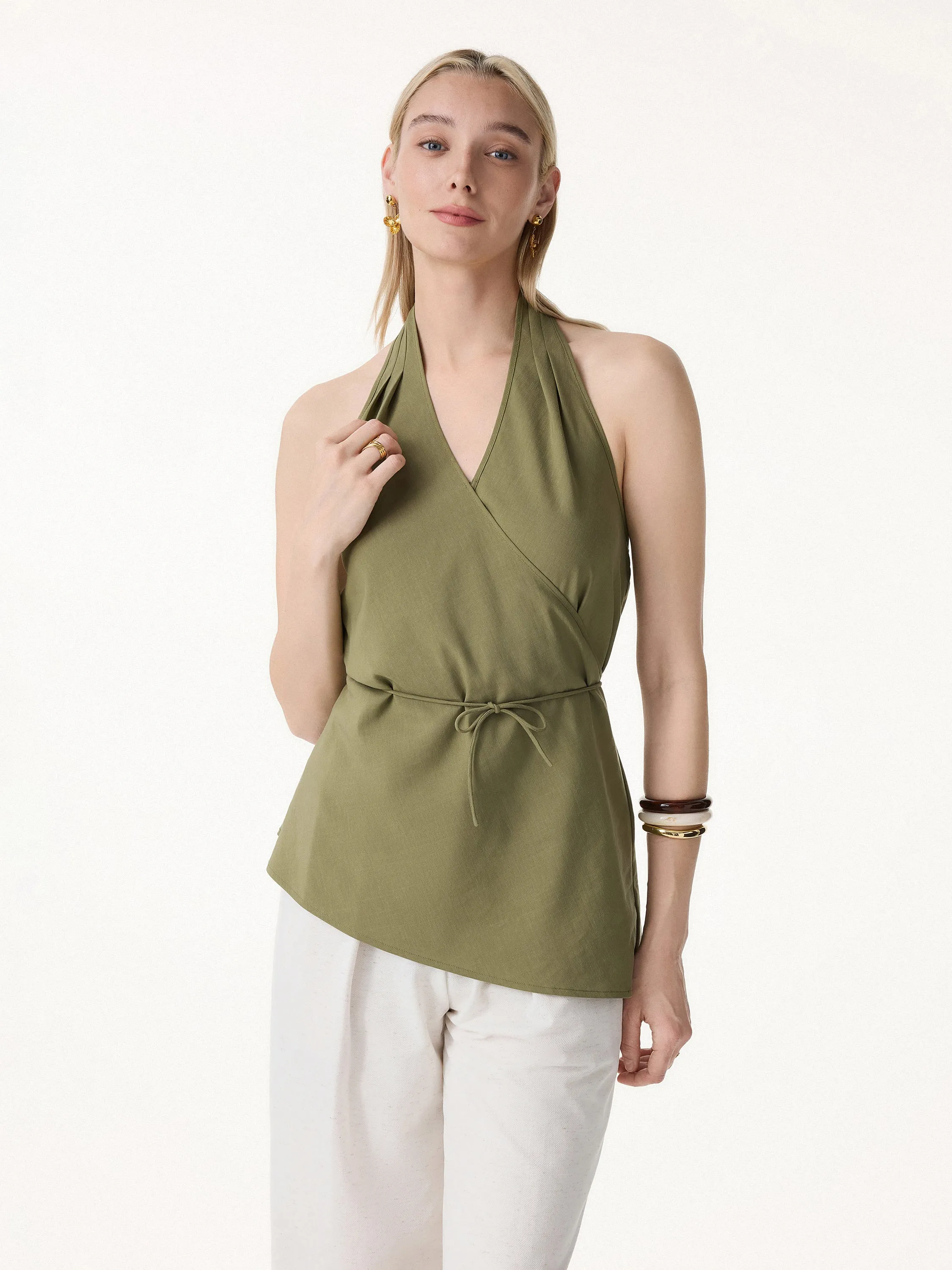 Linen Surplice Halter Neck Top sold by OGLmove product image thumbnail 4