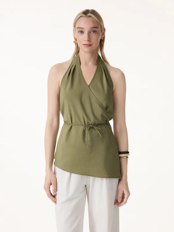 Linen Surplice Halter Neck Top made by OGLmove