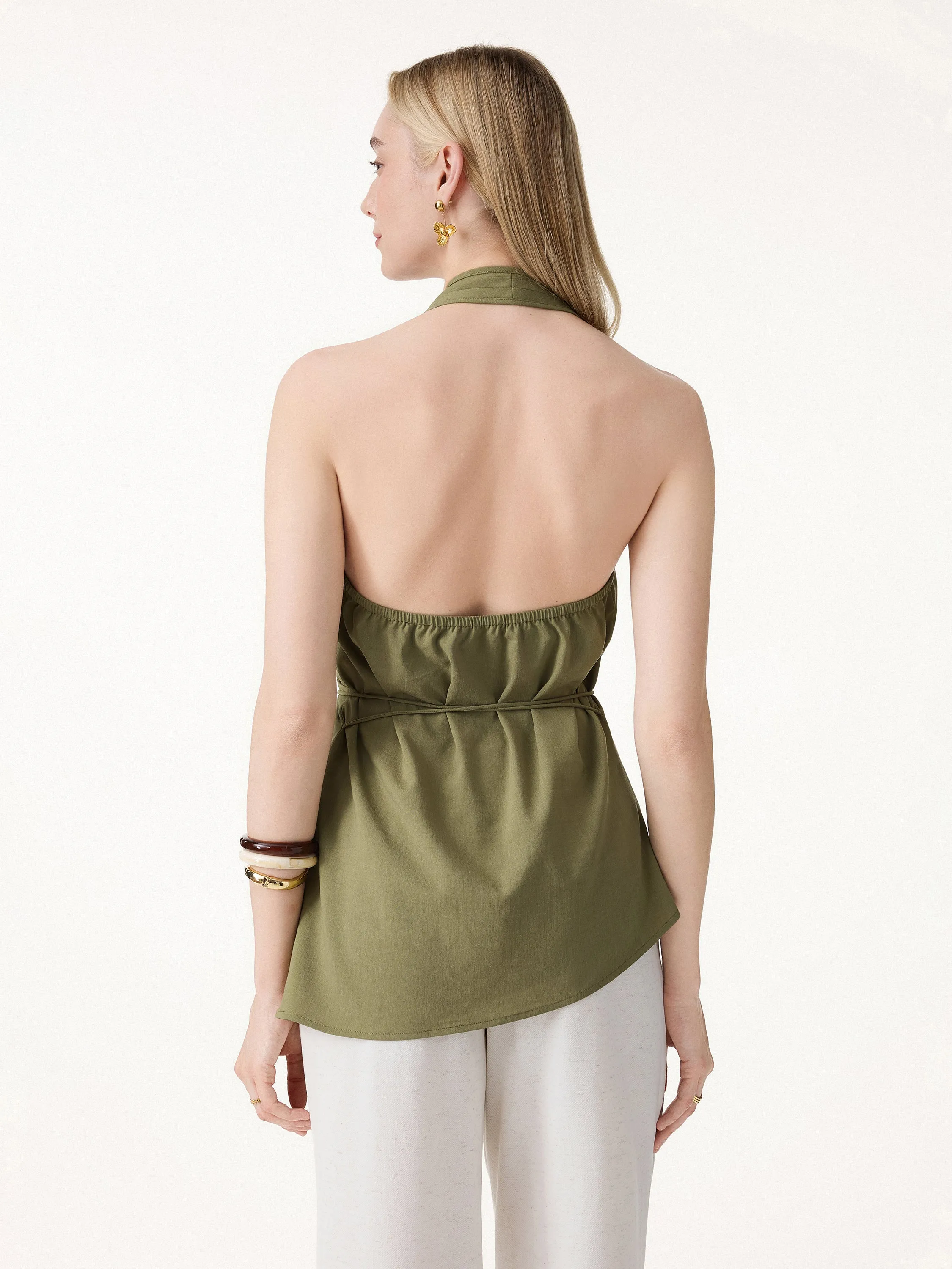 Linen Surplice Halter Neck Top sold by OGLmove product image thumbnail 2
