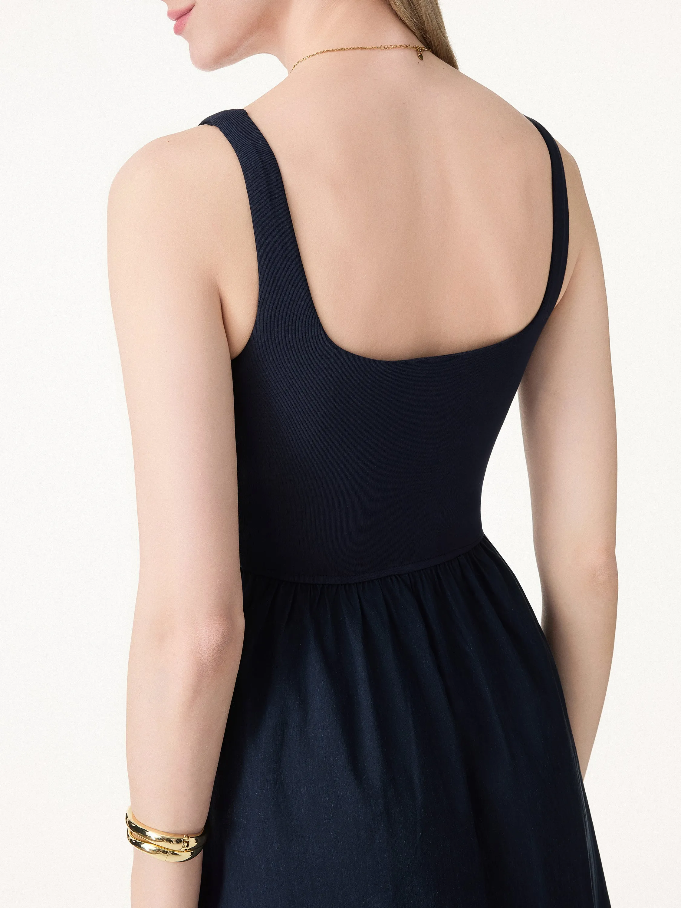 Cotton-Linen Blend Square Neck Fit-and-Flare Midi Bra Dress sold by OGLmove product image thumbnail 2