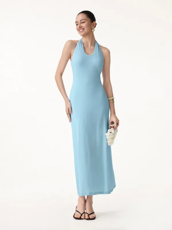 Matte Smooth Halter Neck Open Back Maxi Bra Dress made by OGLmove