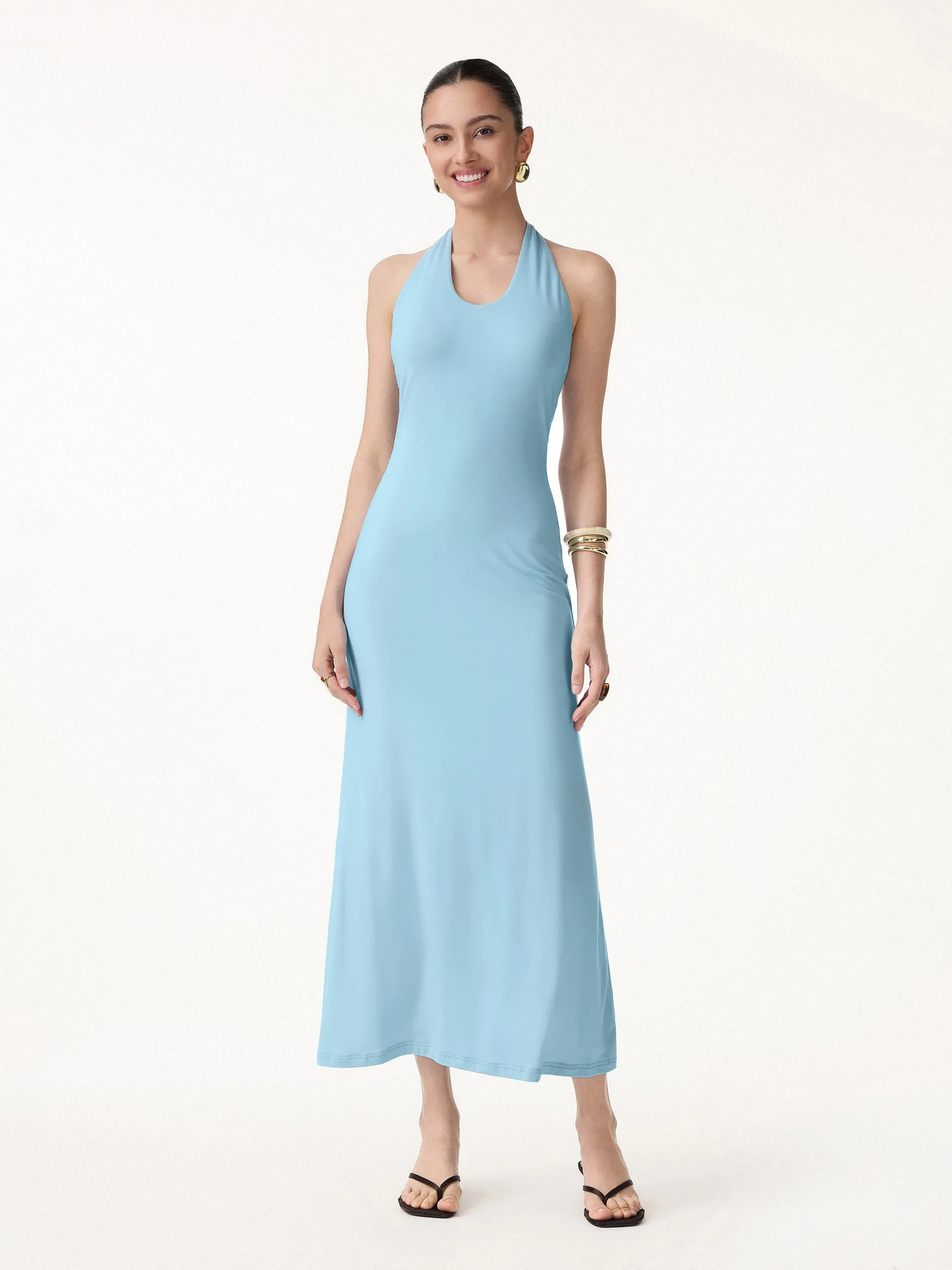 Matte Smooth Halter Neck Open Back Maxi Bra Dress sold by OGLmove product image thumbnail 4