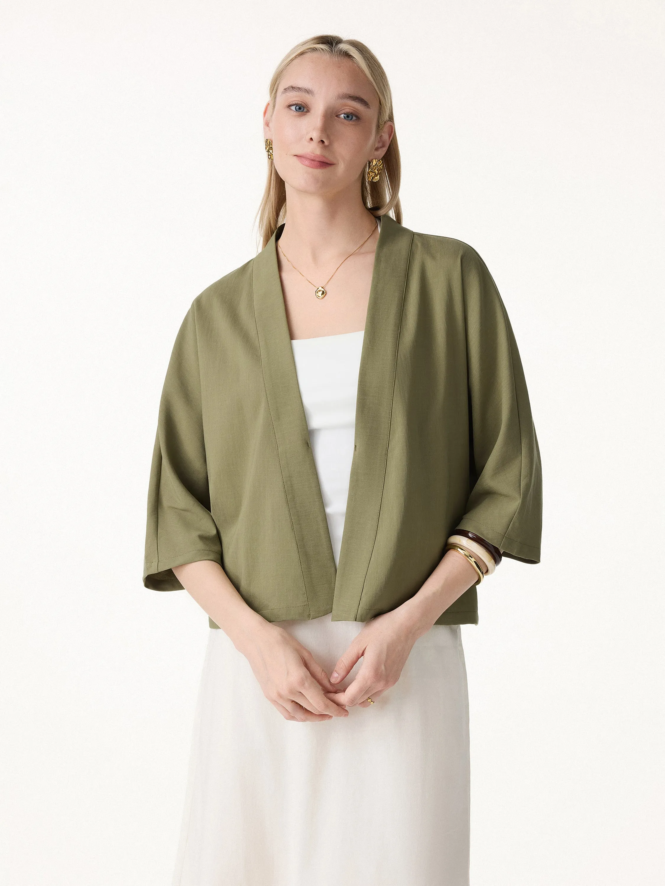 Lyocell-Linen 3/4 Sleeve Cardigan sold by OGLmove product image thumbnail 2