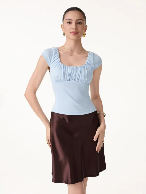Linen-Blend Jersey Ruched Square Neck Cropped Bra Top made by OGLmove