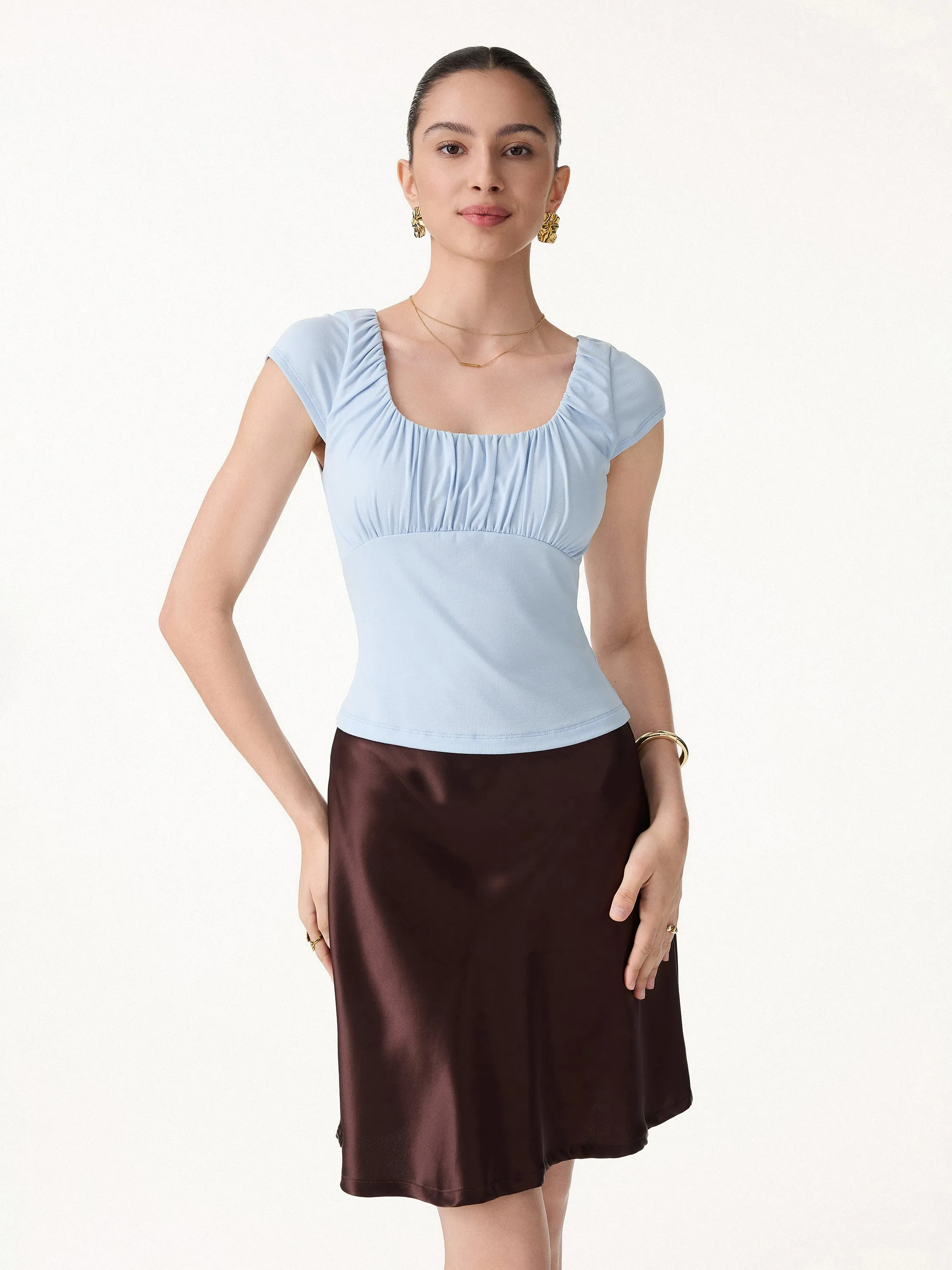 Linen-Blend Jersey Ruched Square Neck Cropped Bra Top sold by OGLmove