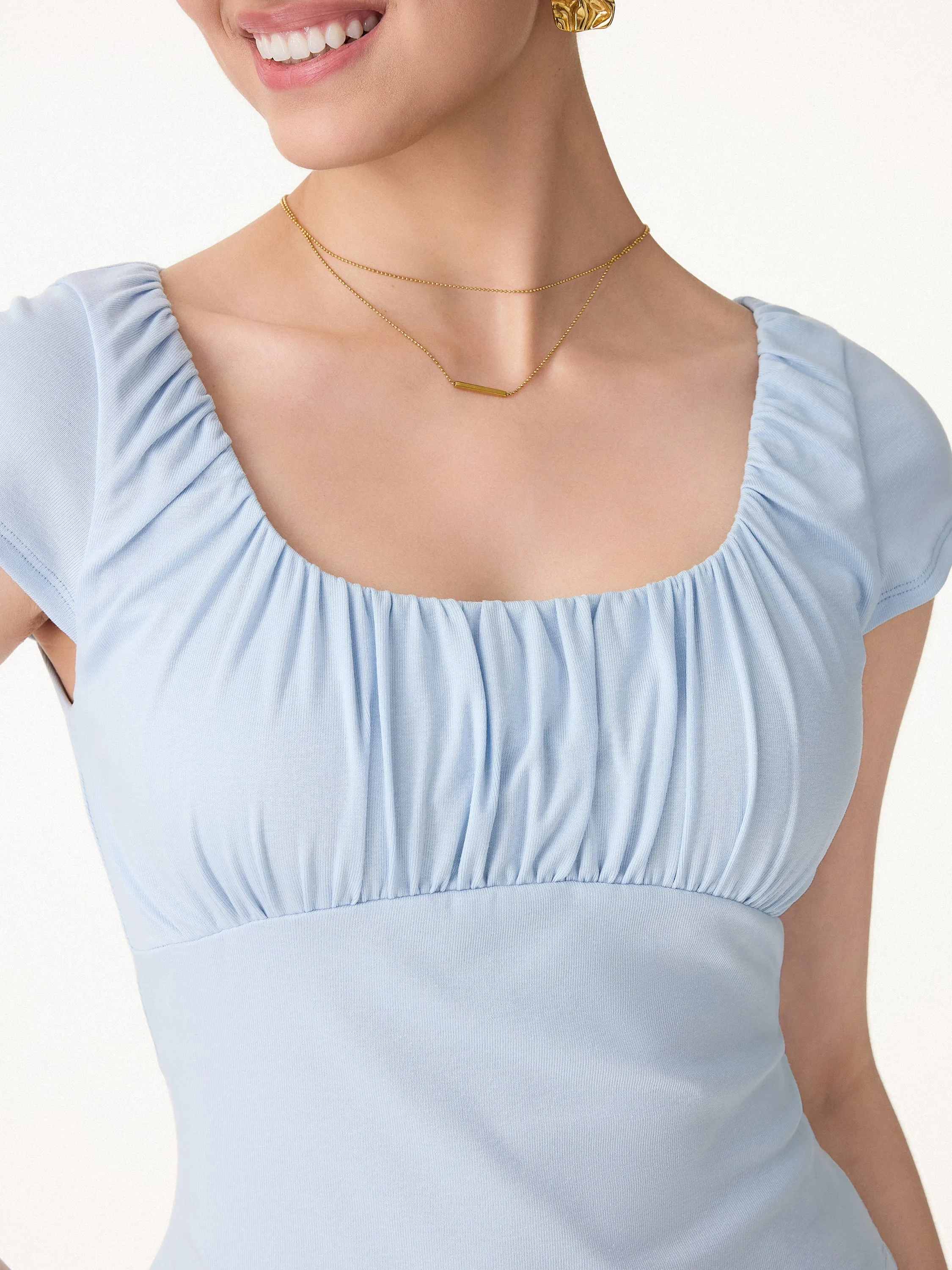 Linen-Blend Jersey Ruched Square Neck Cropped Bra Top sold by OGLmove product image thumbnail 2