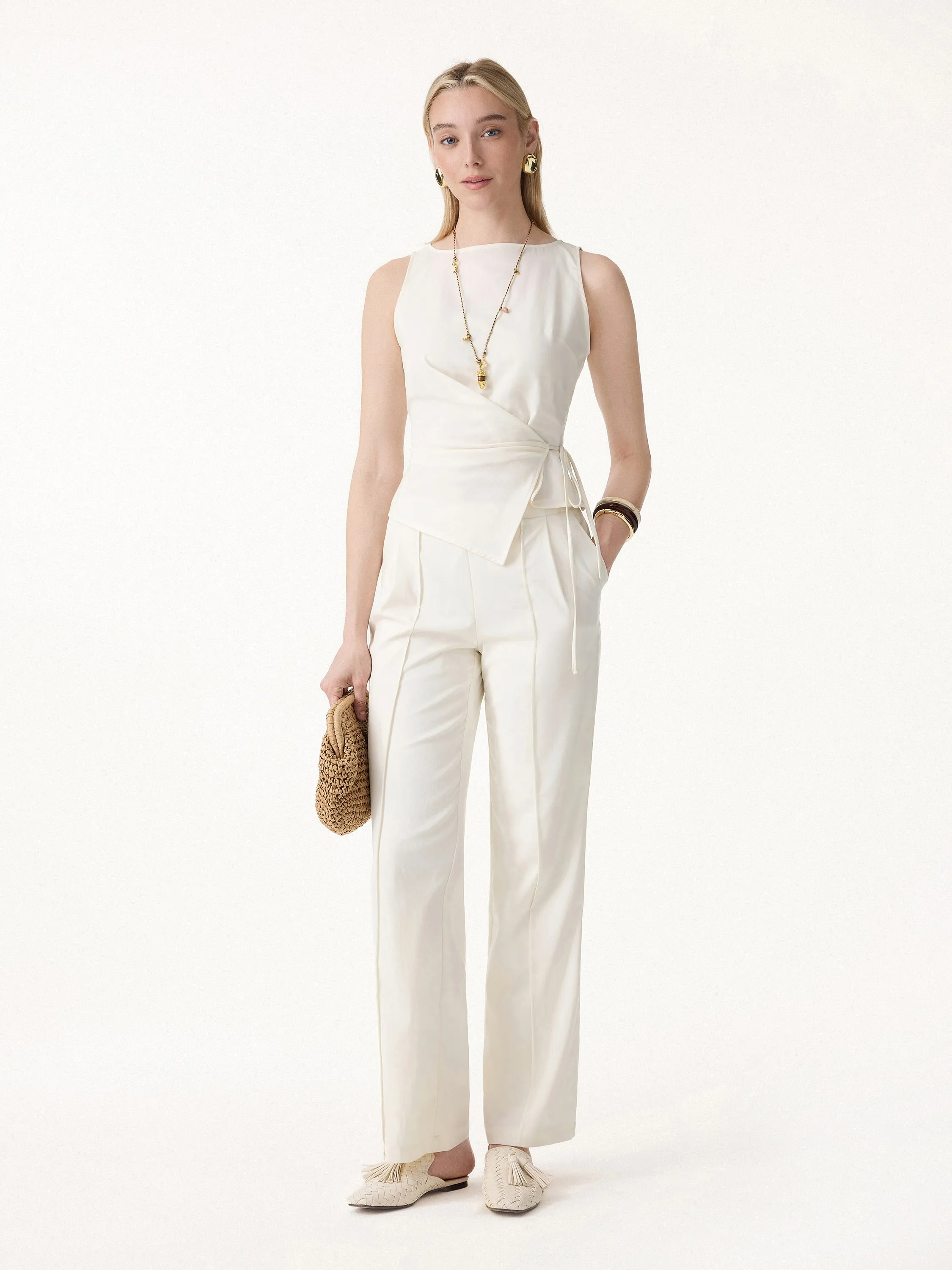 Lyocell-Linen Blend Boatneck Waist-Defined Top sold by OGLmove product image thumbnail 4