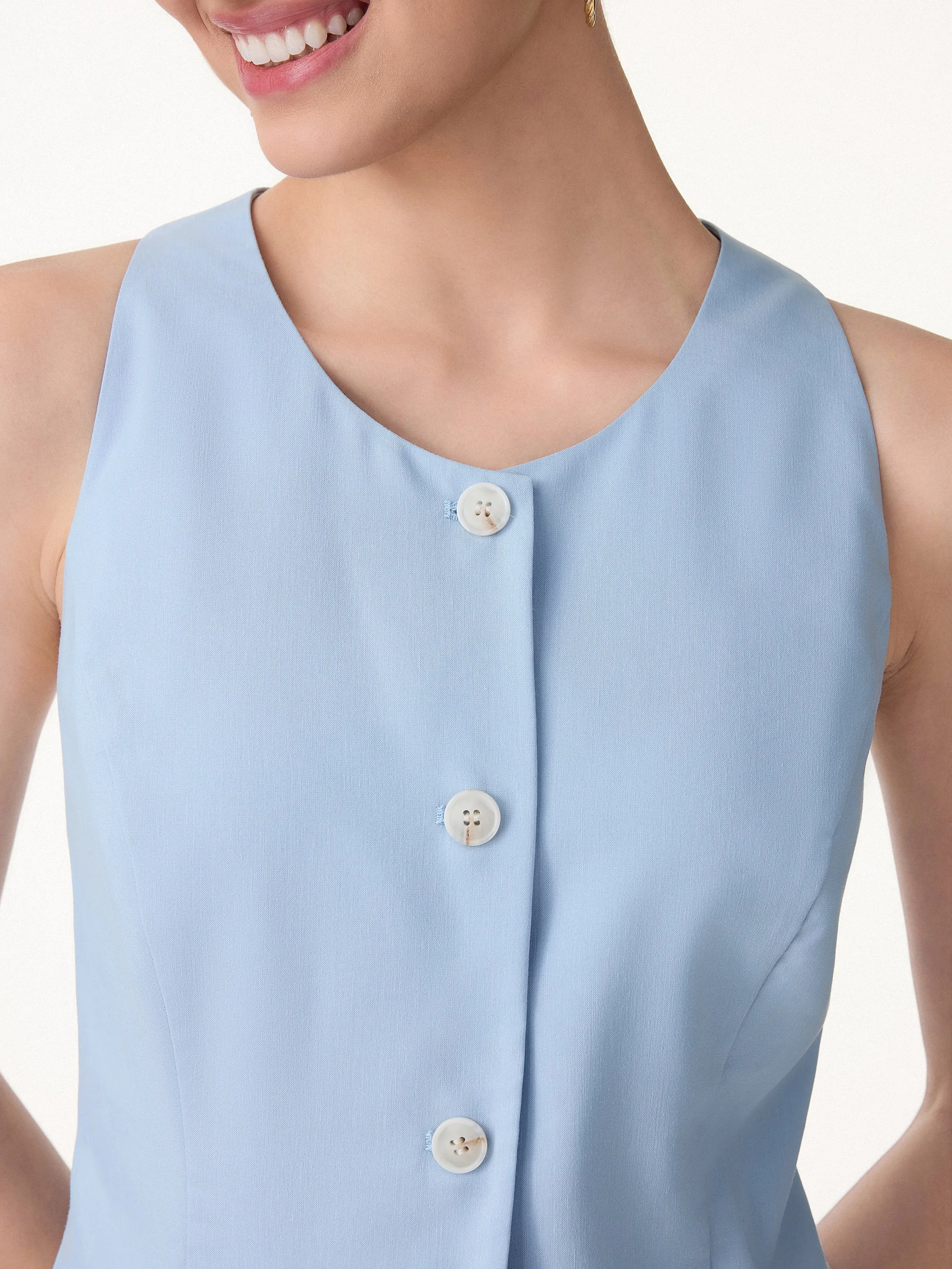 Wrinkle-Resistant Linen Summer Waistcoat with Pockets sold by OGLmove product image thumbnail 5