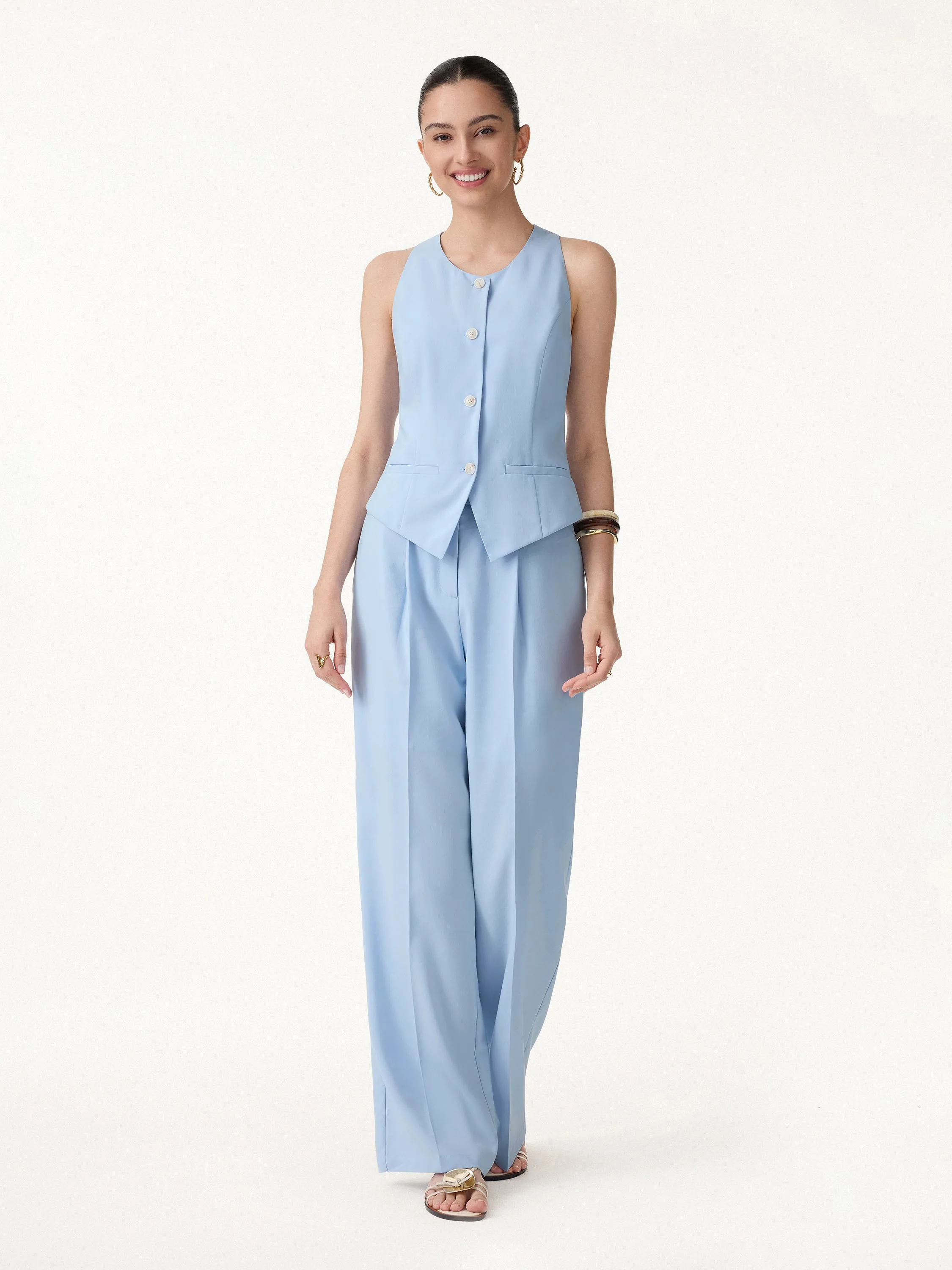 Wrinkle-Resistant Linen Summer Waistcoat with Pockets sold by OGLmove product image thumbnail 3