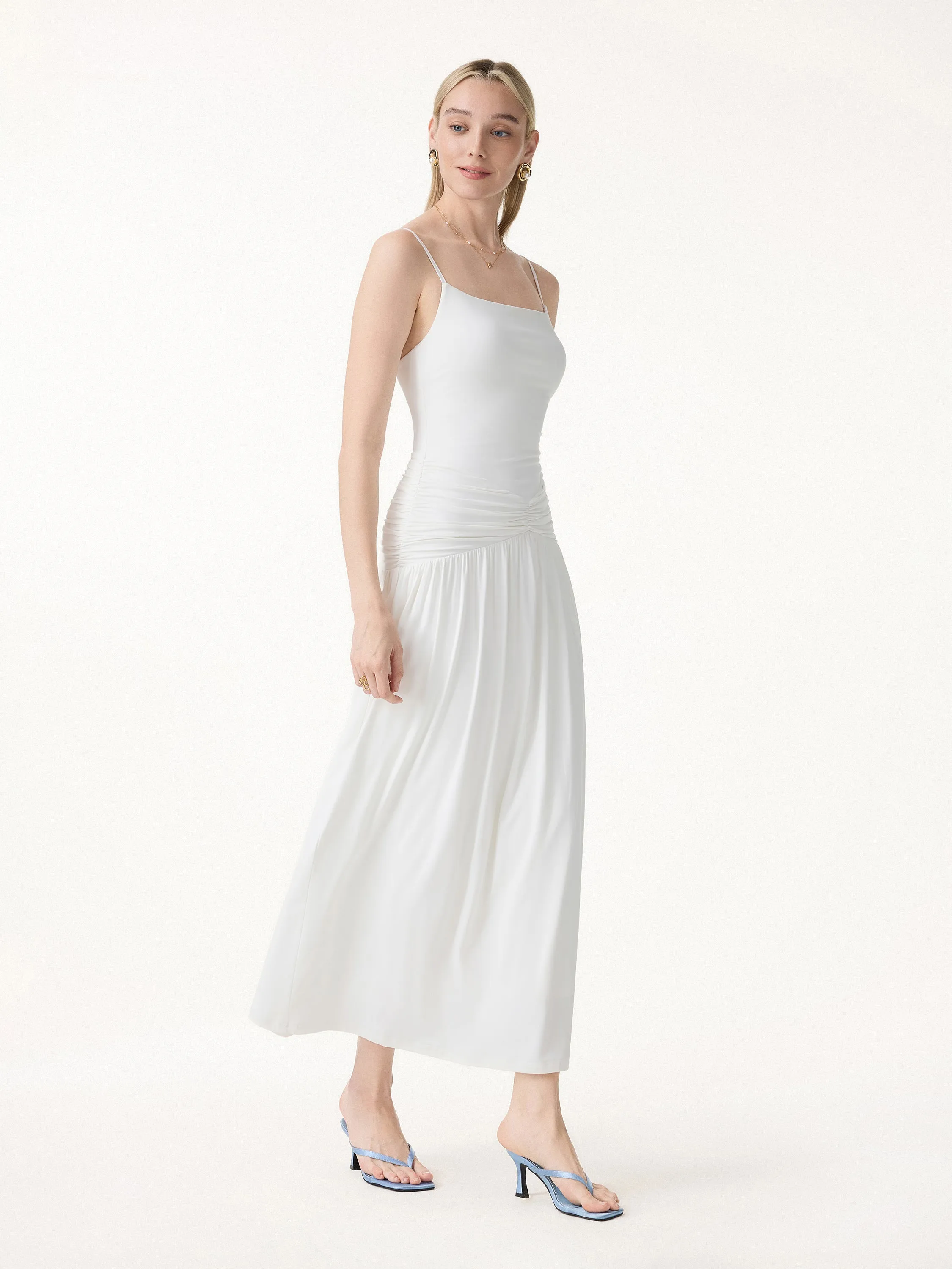 Not-See-Thru Spaghetti Gathered Maxi Bra Dress sold by OGLmove product image thumbnail 5