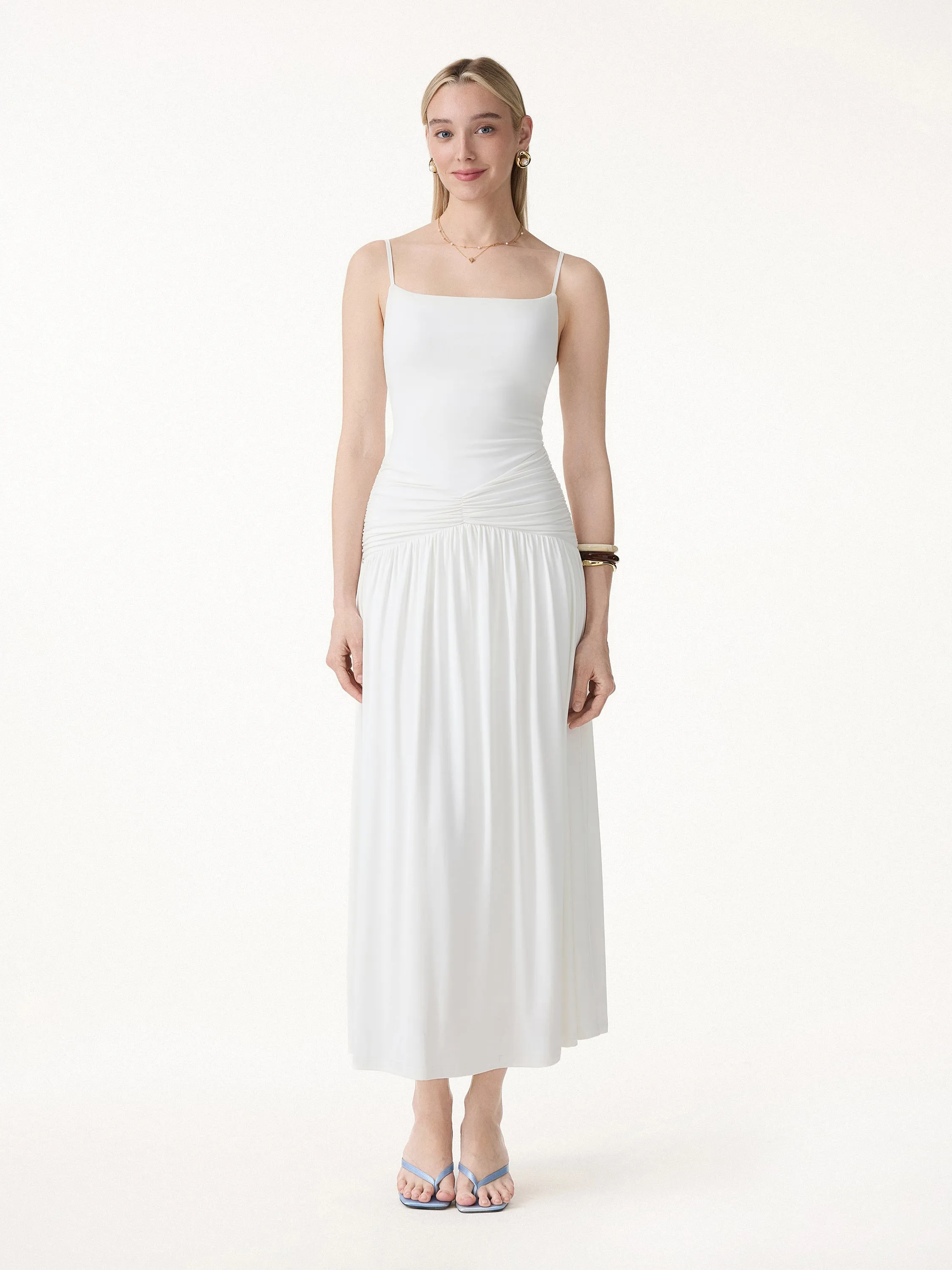 Not-See-Thru Spaghetti Gathered Maxi Bra Dress sold by OGLmove product image thumbnail 3