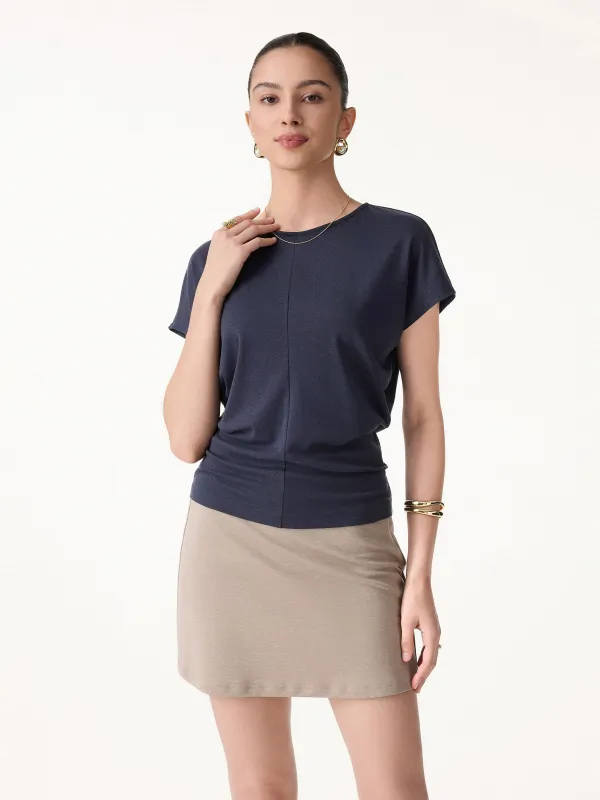 Linen-Blend Round Neck Relaxed Summer Top made by OGLmove