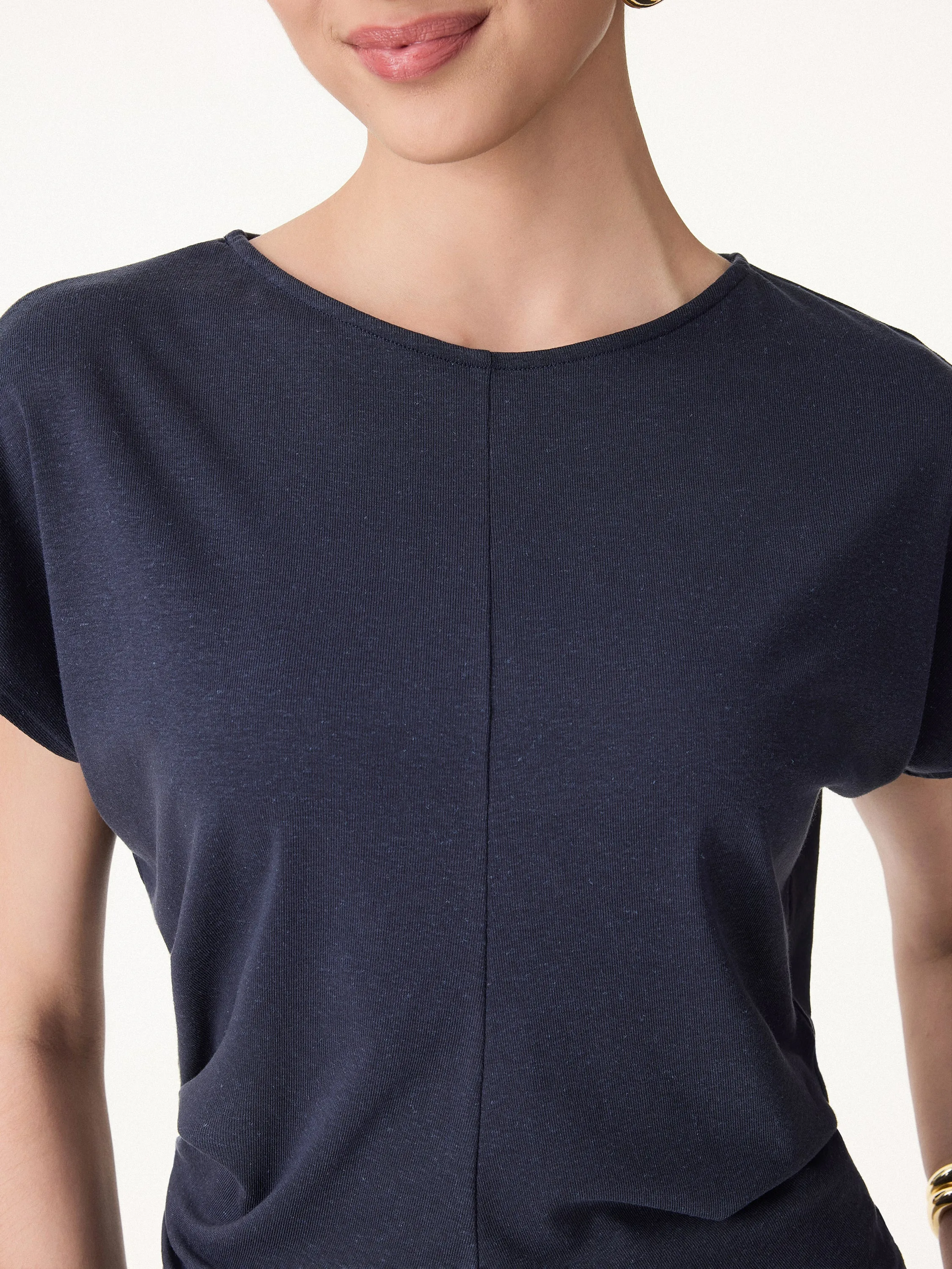 Linen-Blend Round Neck Relaxed Summer Top sold by OGLmove product image thumbnail 4