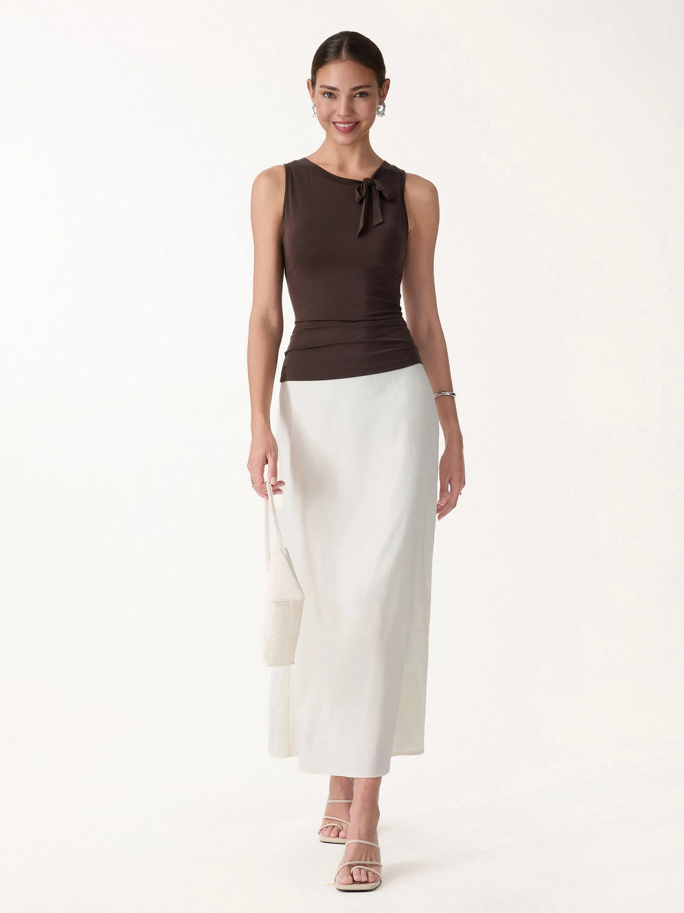 Milky Smooth Round Neck Sleeveless Top with Bow sold by OGLmove product image thumbnail 2
