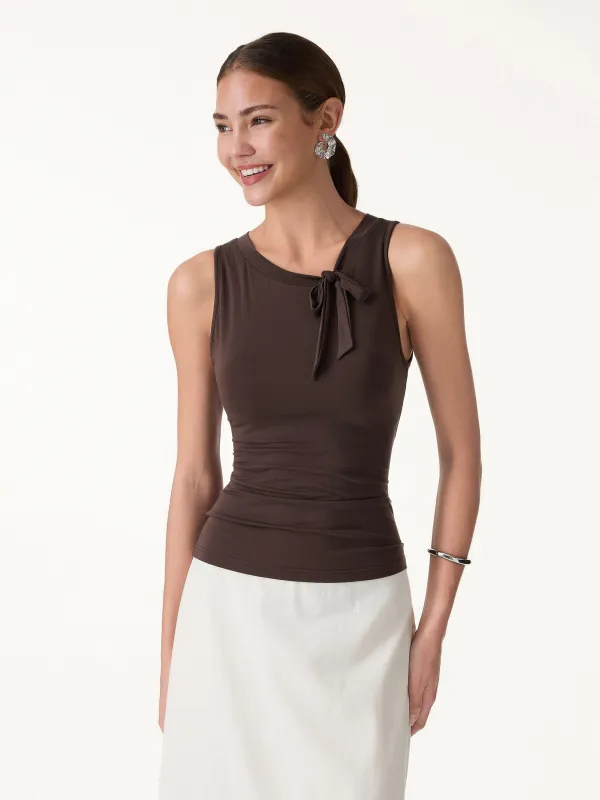 Milky Smooth Round Neck Sleeveless Top with Bow made by OGLmove