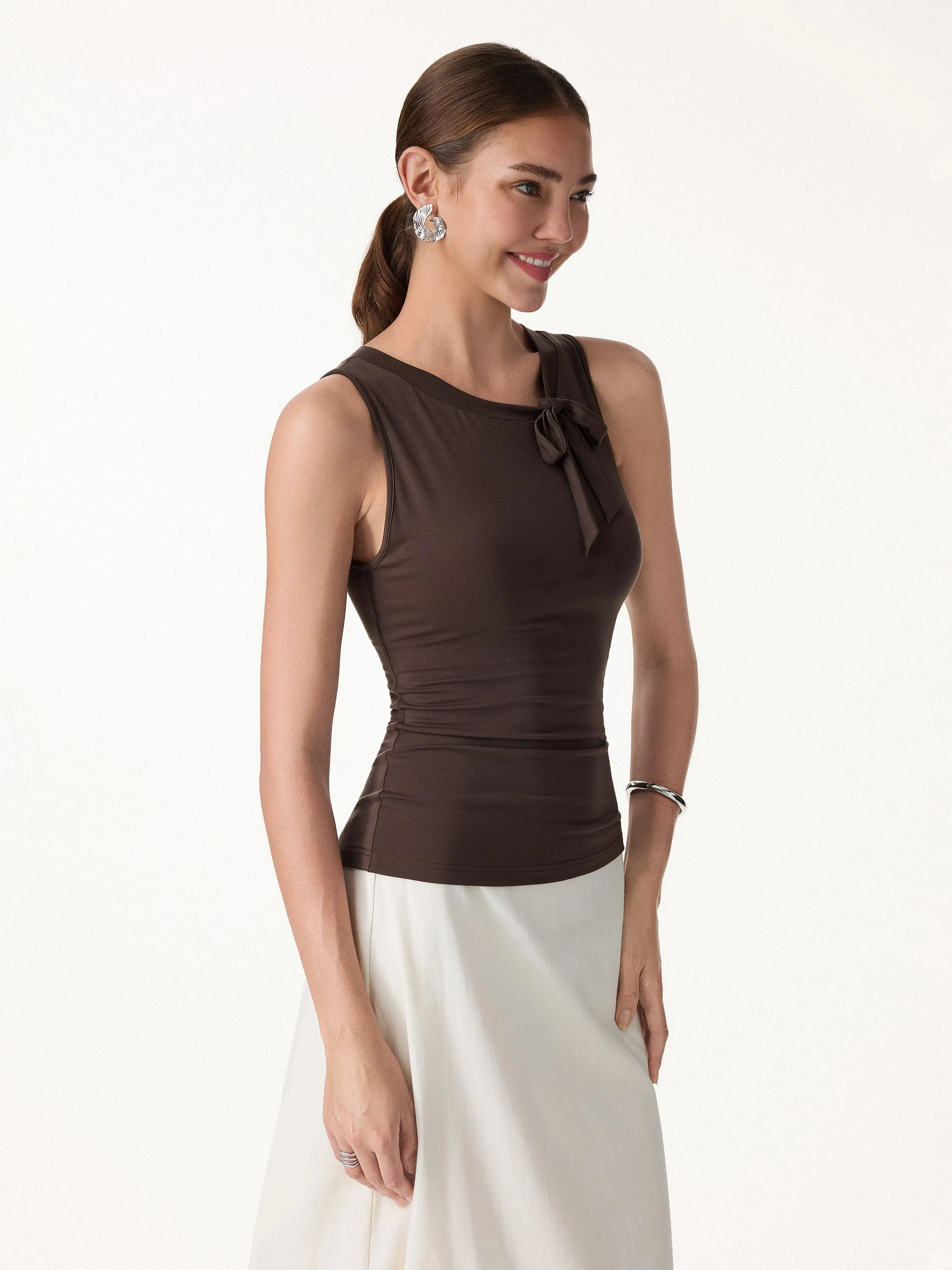 Milky Smooth Round Neck Sleeveless Top with Bow sold by OGLmove product image thumbnail 5