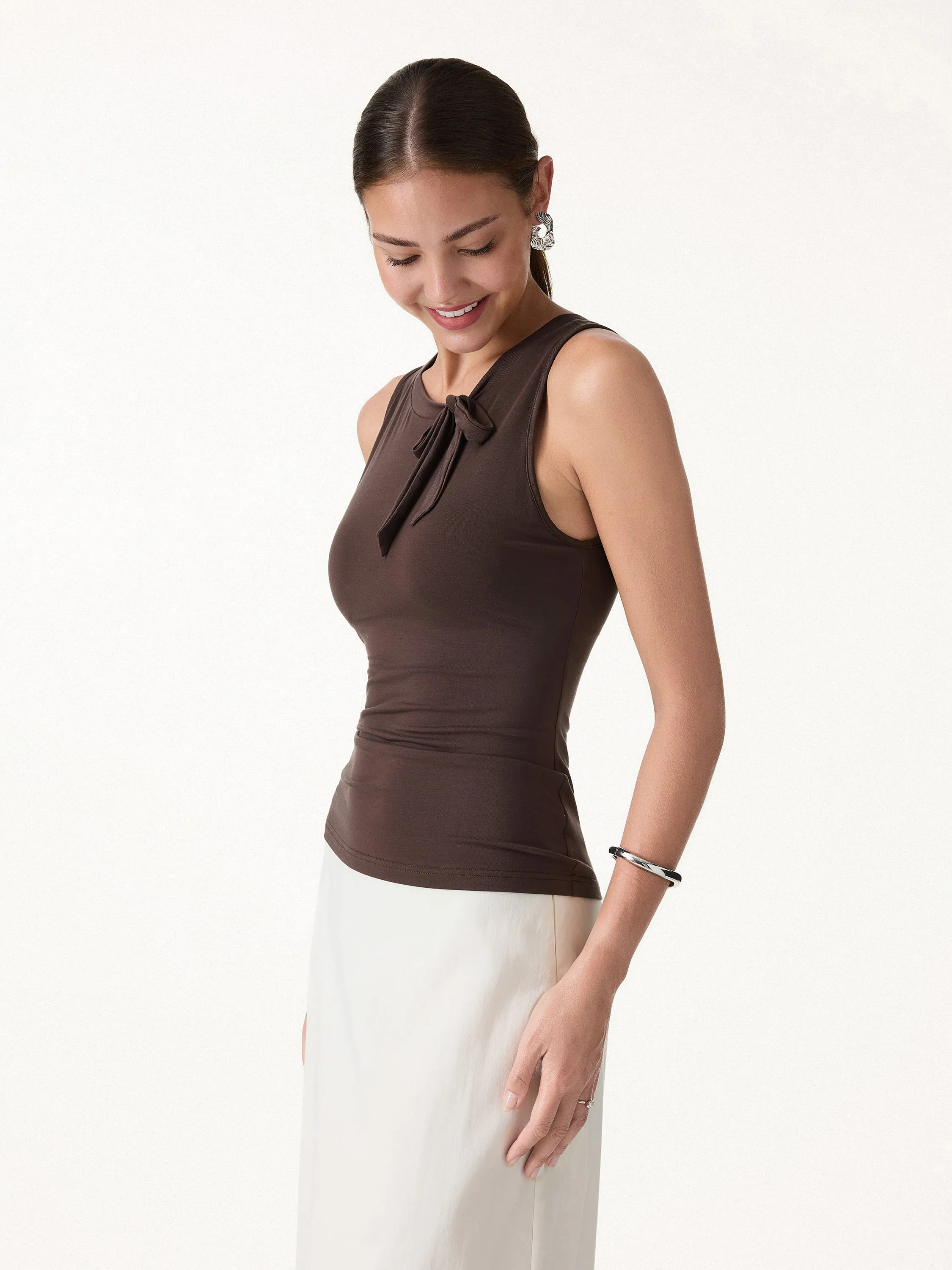Milky Smooth Round Neck Sleeveless Top with Bow sold by OGLmove product image thumbnail 4