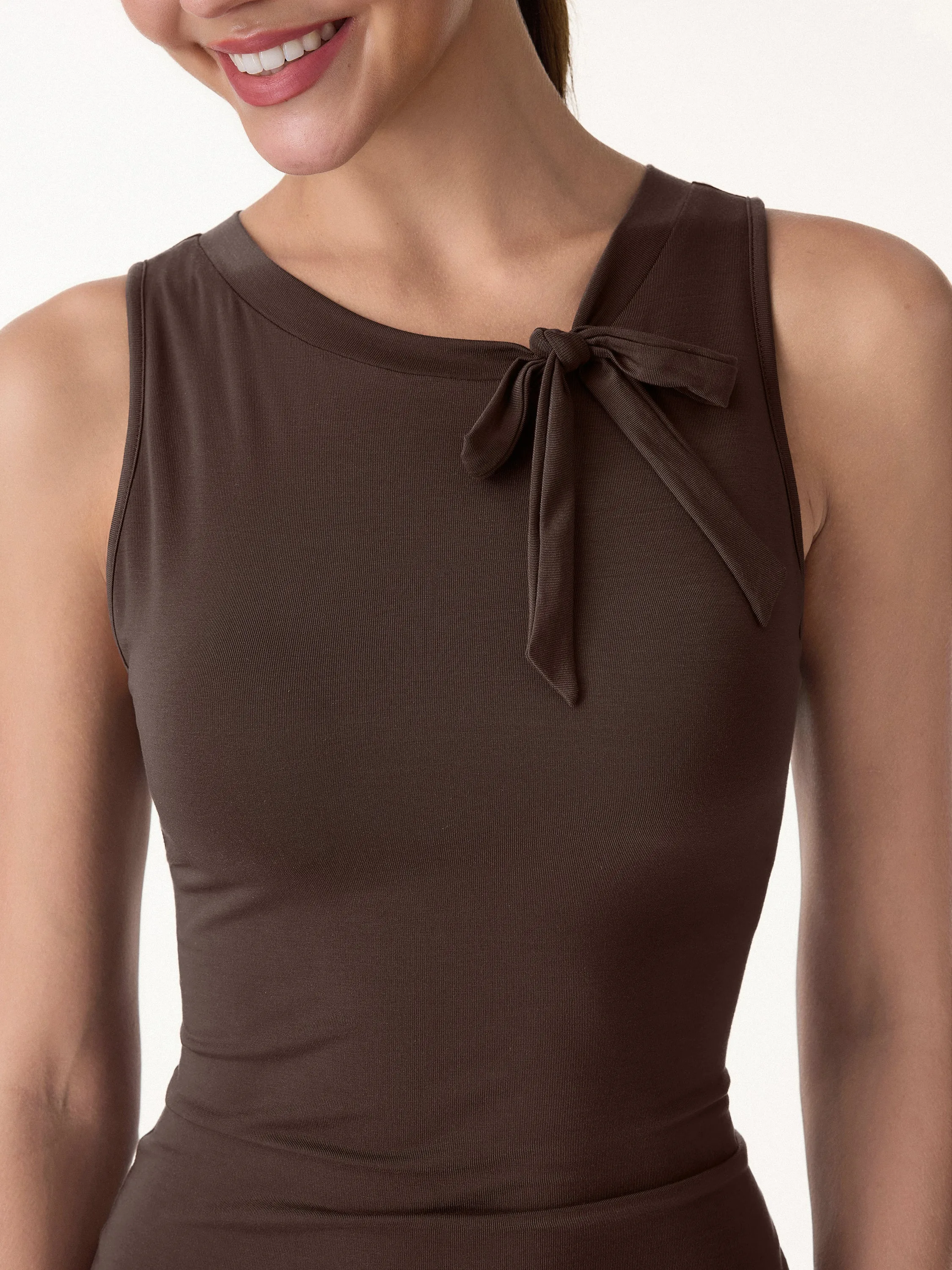 Milky Smooth Round Neck Sleeveless Top with Bow sold by OGLmove product image thumbnail 3