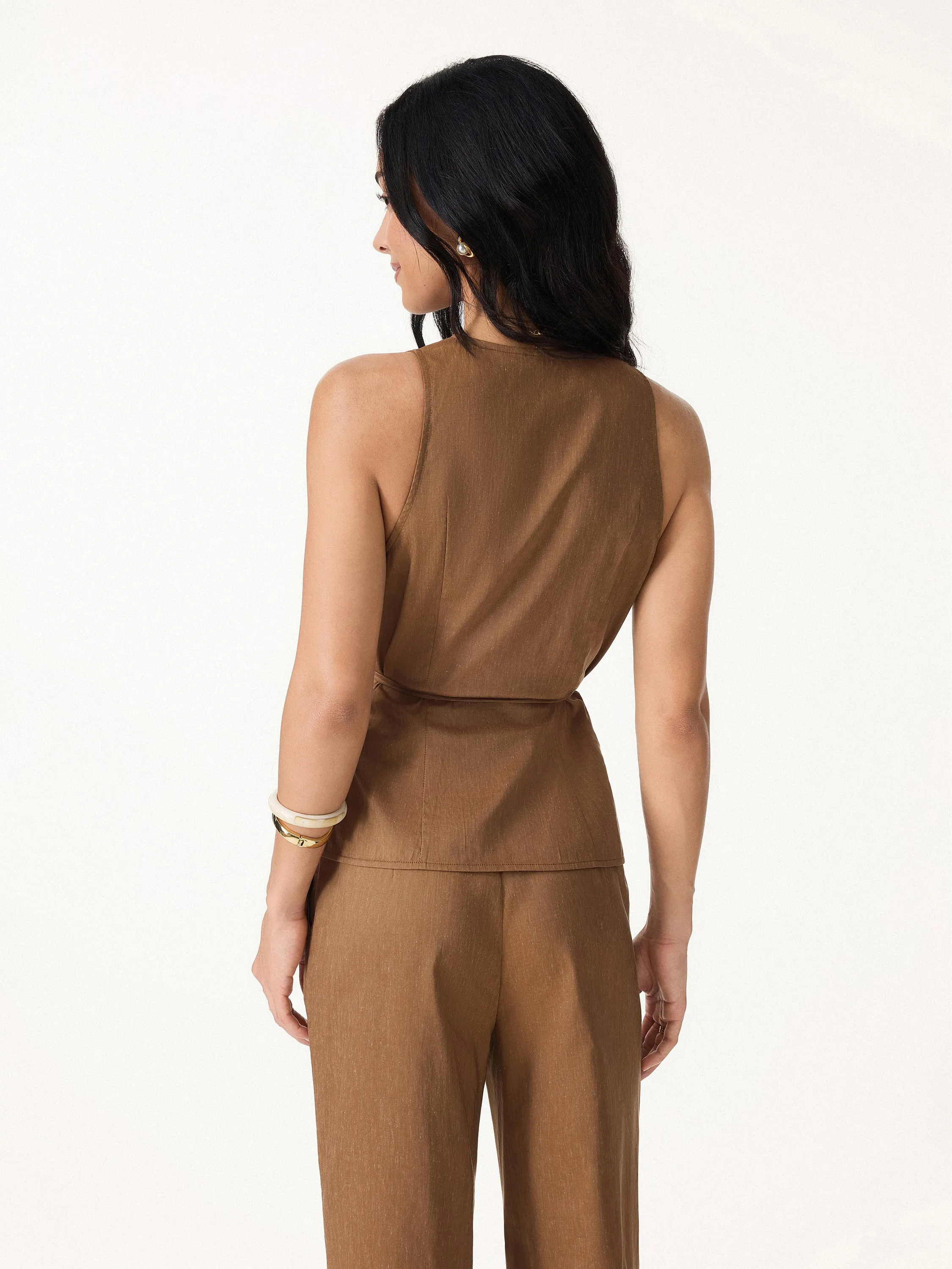 Stretch Linen Wrap Top with Self-Tie sold by OGLmove product image thumbnail 2